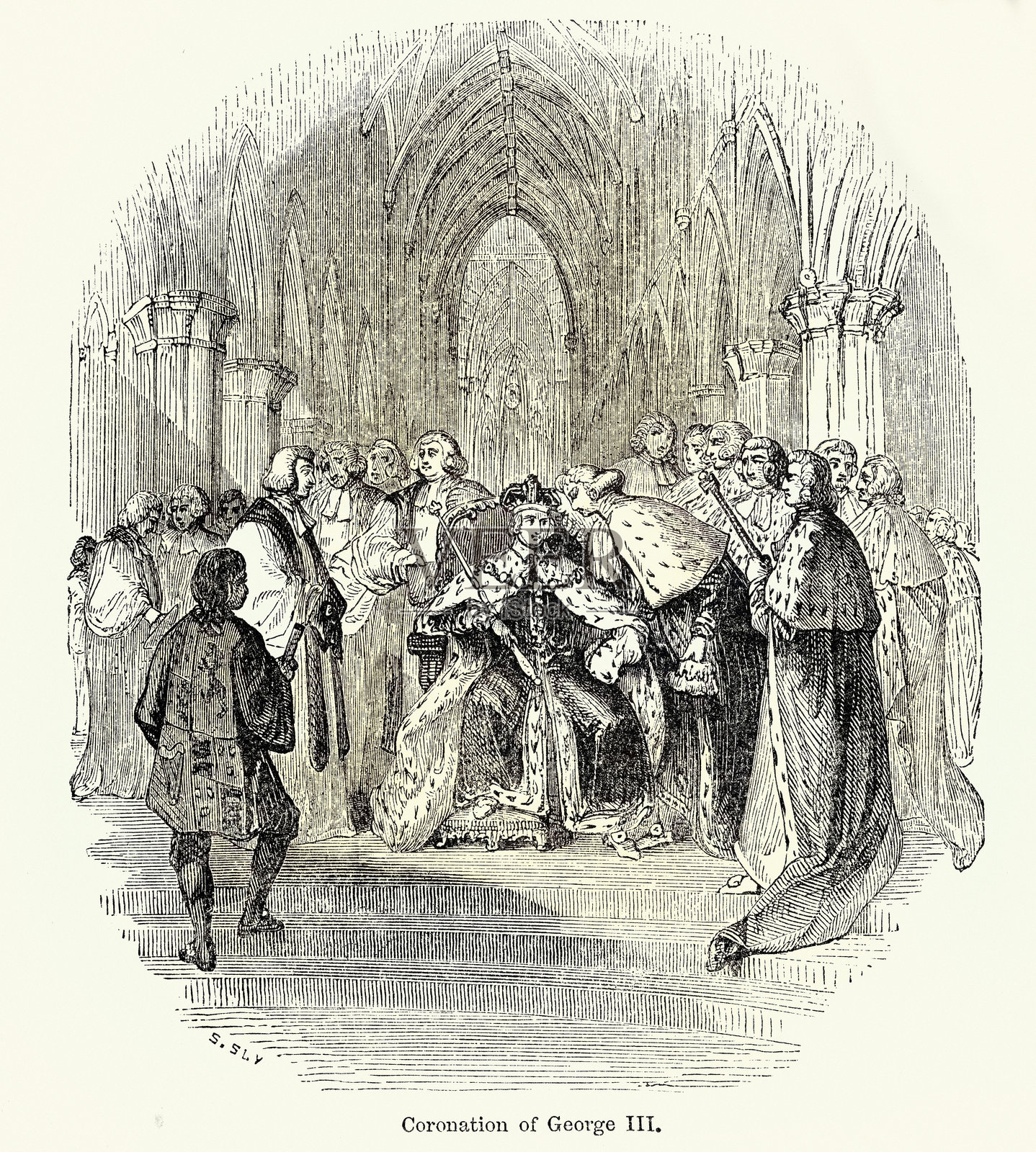 乔治三世国王加冕，英国历史，18世纪，复古插画插画图片素材