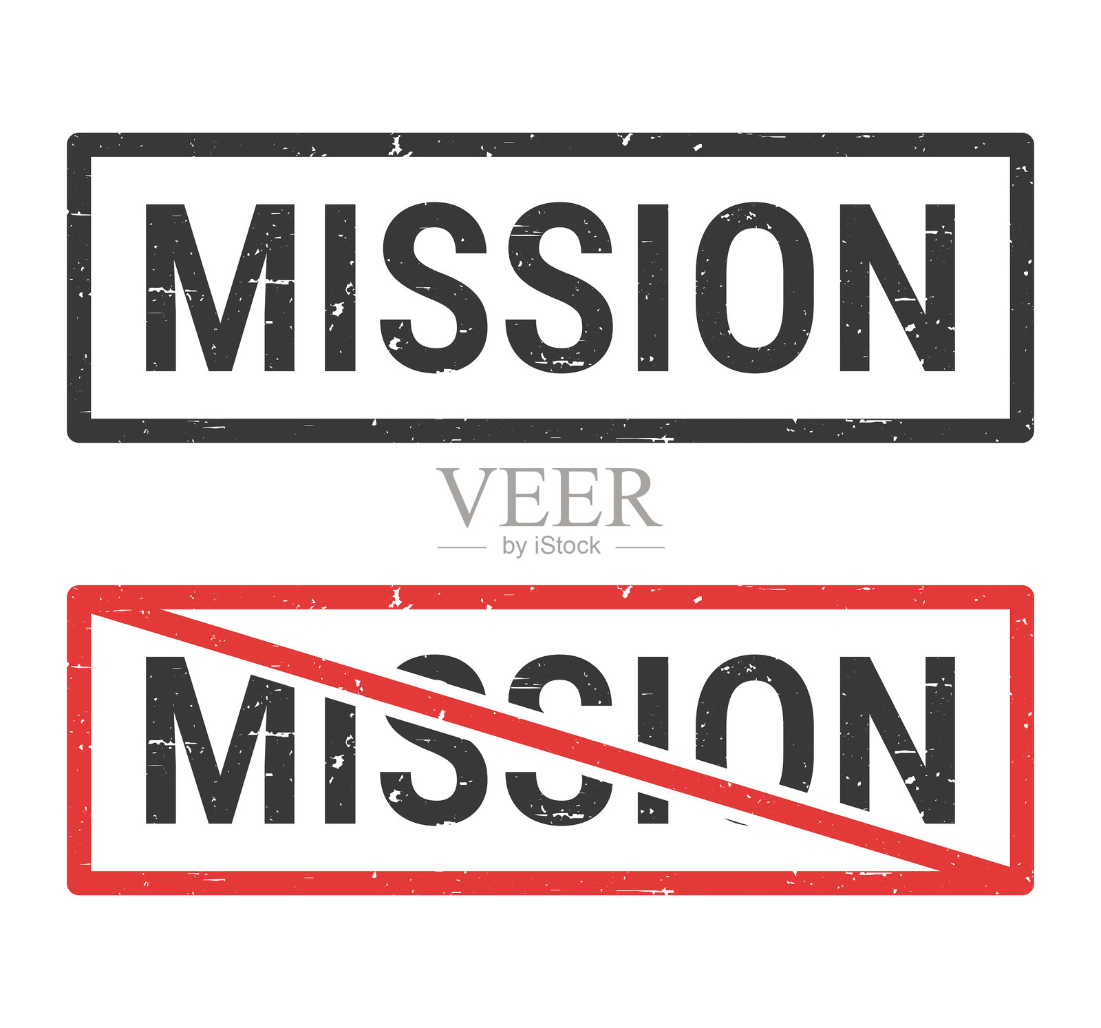 任务 - 白色背景上的橡皮图章，带有划掉的印章插画图片素材