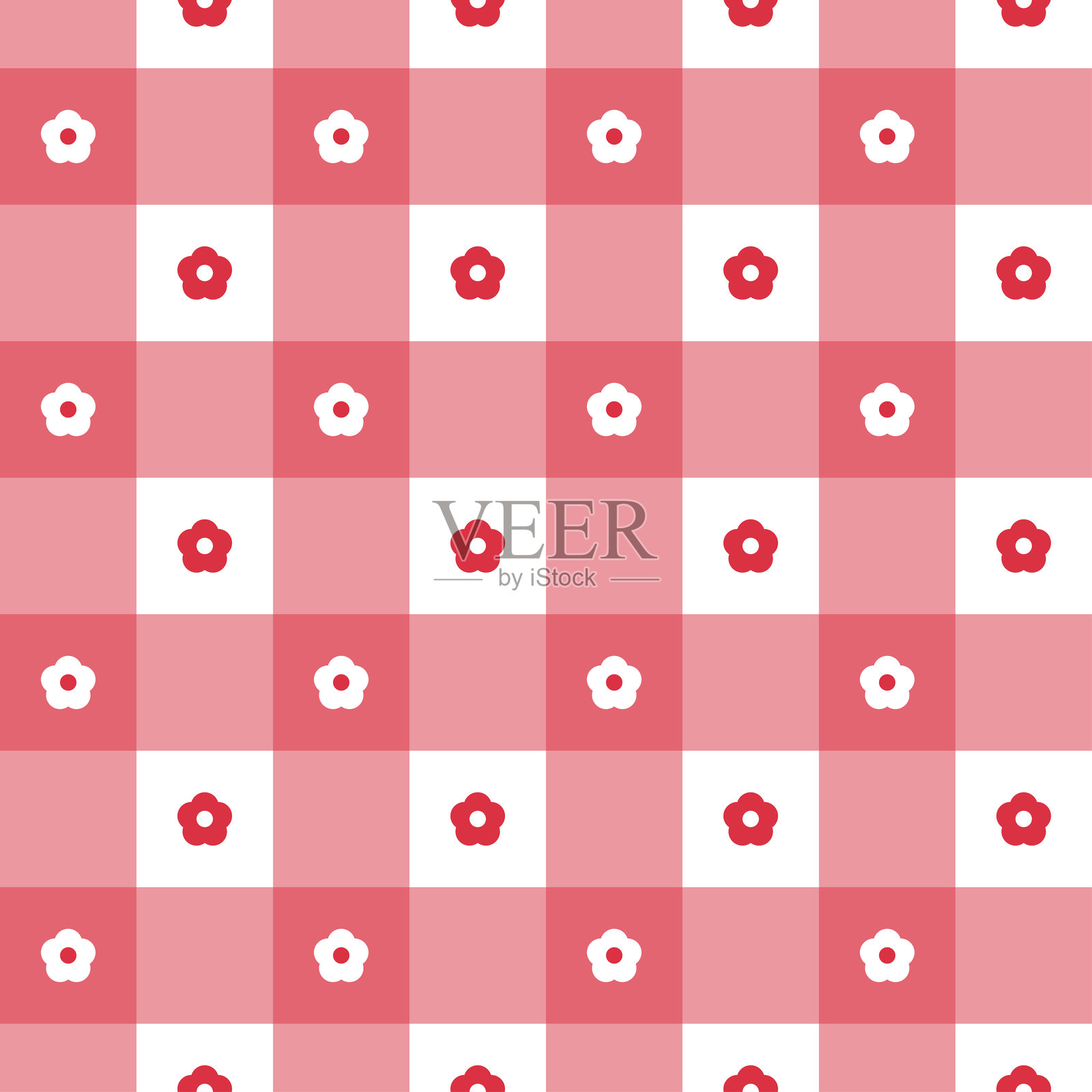 可爱的碎花格子无缝图案。柔和的粉彩色格纹背景，带有装饰性花朵，适合包装纸、纺织品和少女风格的设计。插画图片素材