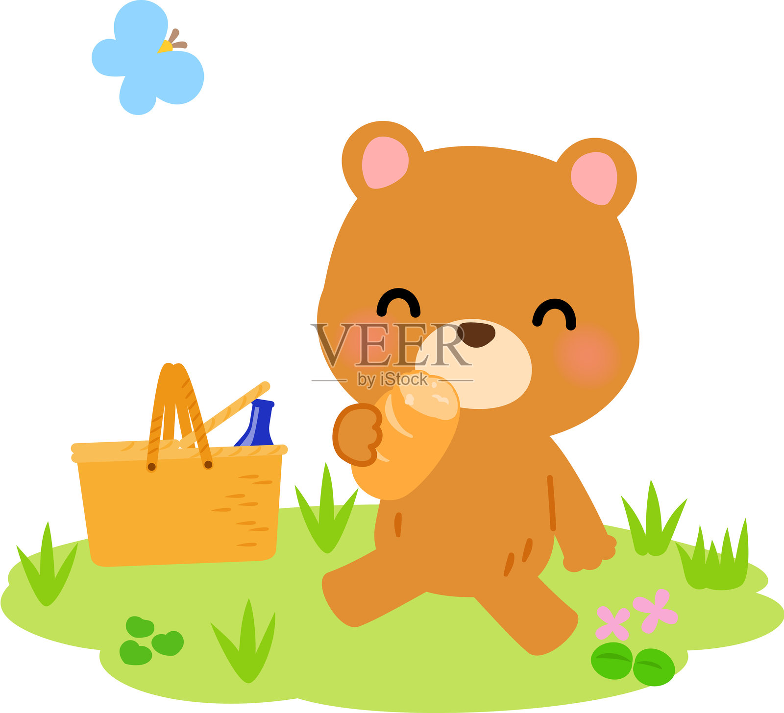 一只熊在野餐插画图片素材