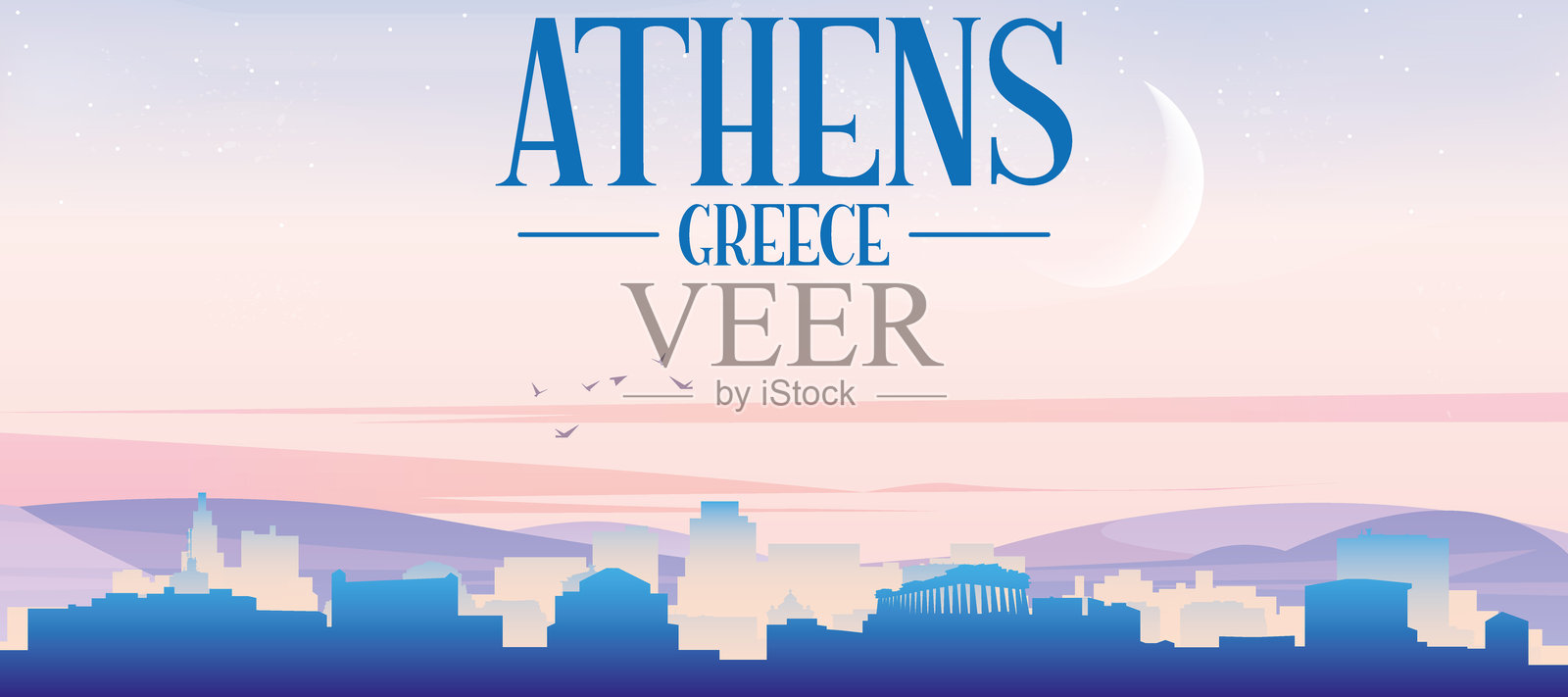 希腊雅典通用城市天际线全景海报插画图片素材