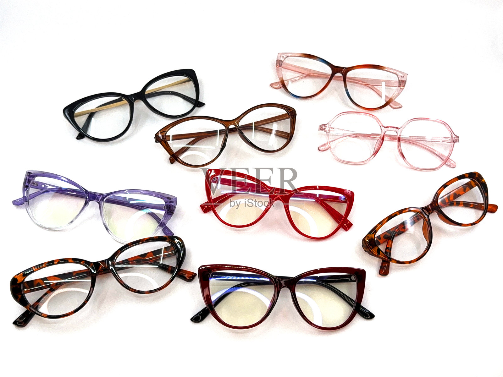 各种颜色猫眼形状的女士眼镜框精选照片摄影图片