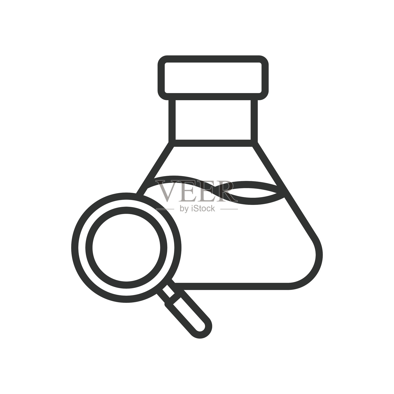 研究分析图标，线条设计。研究分析、学习检查、临床观察、审判审查，背景为白色矢量图。可编辑描边的研究分析图标插画图片素材