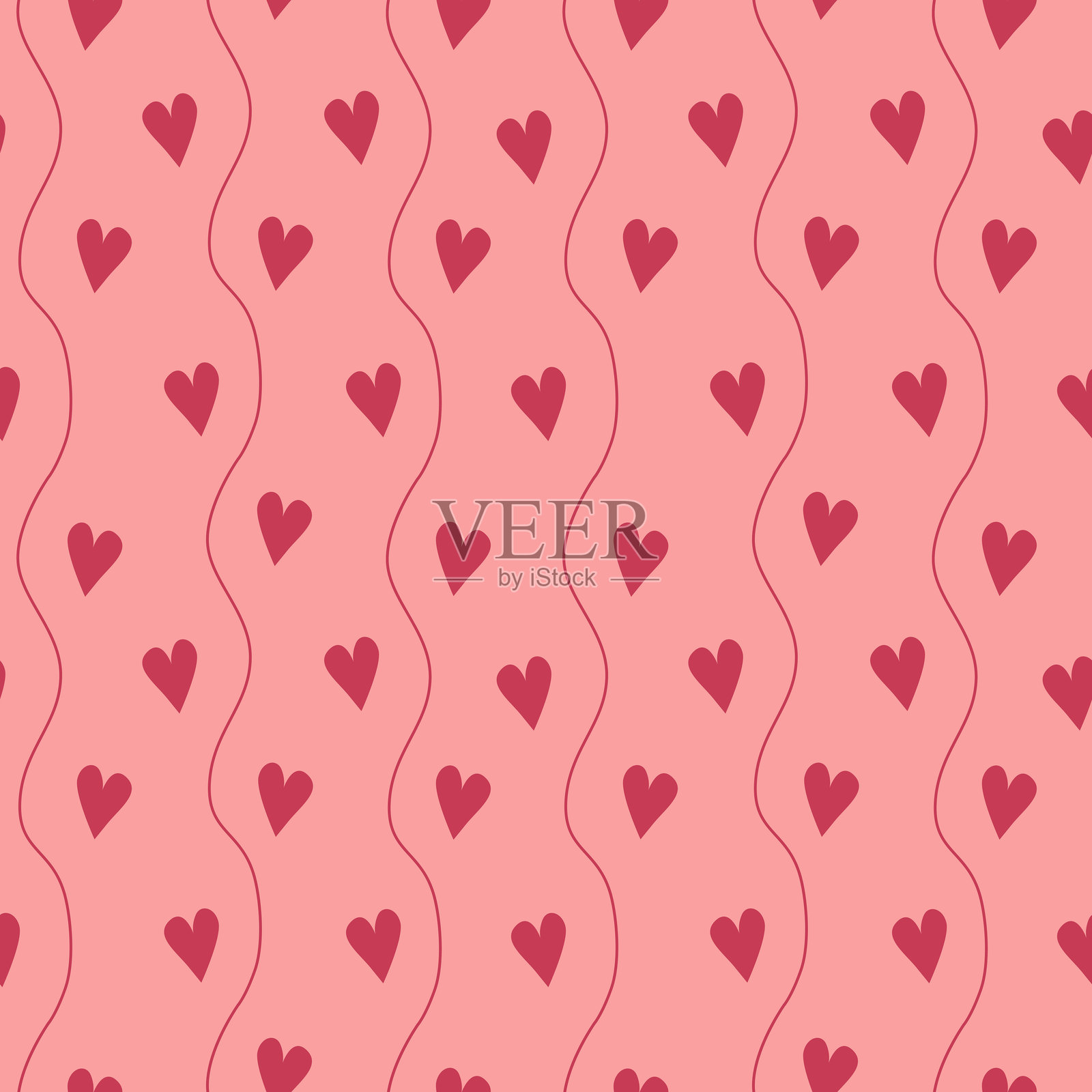 爱心和波浪线组成的爱情无缝图案插画图片素材