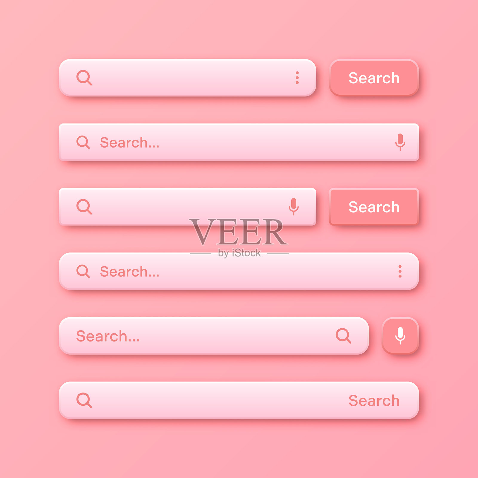 彩色 3D 搜索栏模板。互联网浏览器引擎，包含搜索框、地址栏和文本字段。UI 设计，带网络图标和按钮的网站界面元素。矢量插画插画图片素材