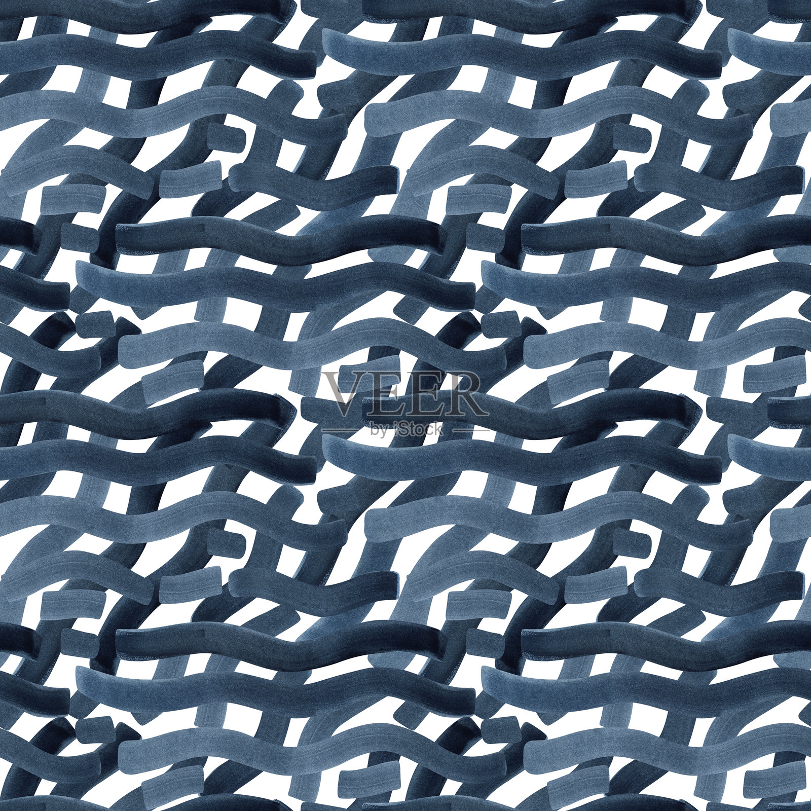 蓝靛色水彩抽象图案波浪纹理织物_白色插画图片素材