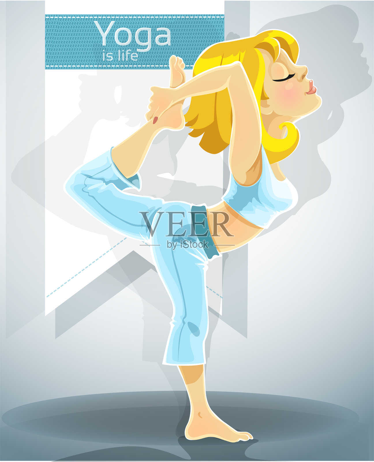 瑜伽舞王式中的金发女孩插画图片素材