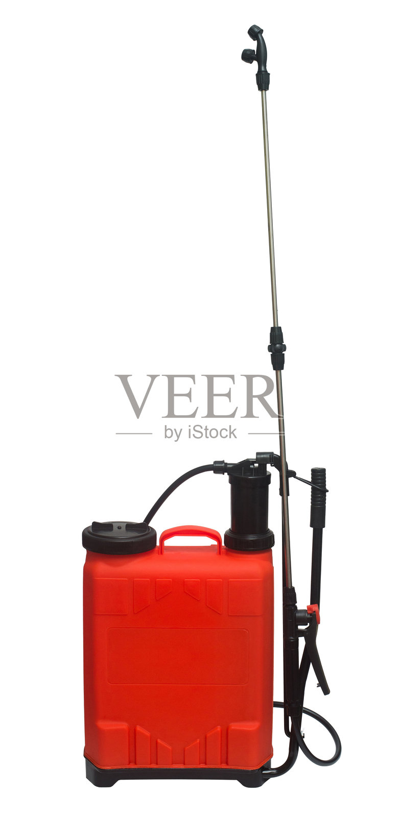 用于花园和菜园的农药、除草剂喷雾器，白色背景上孤立。手动喷雾器，用于消灭害虫和昆虫。照片摄影图片