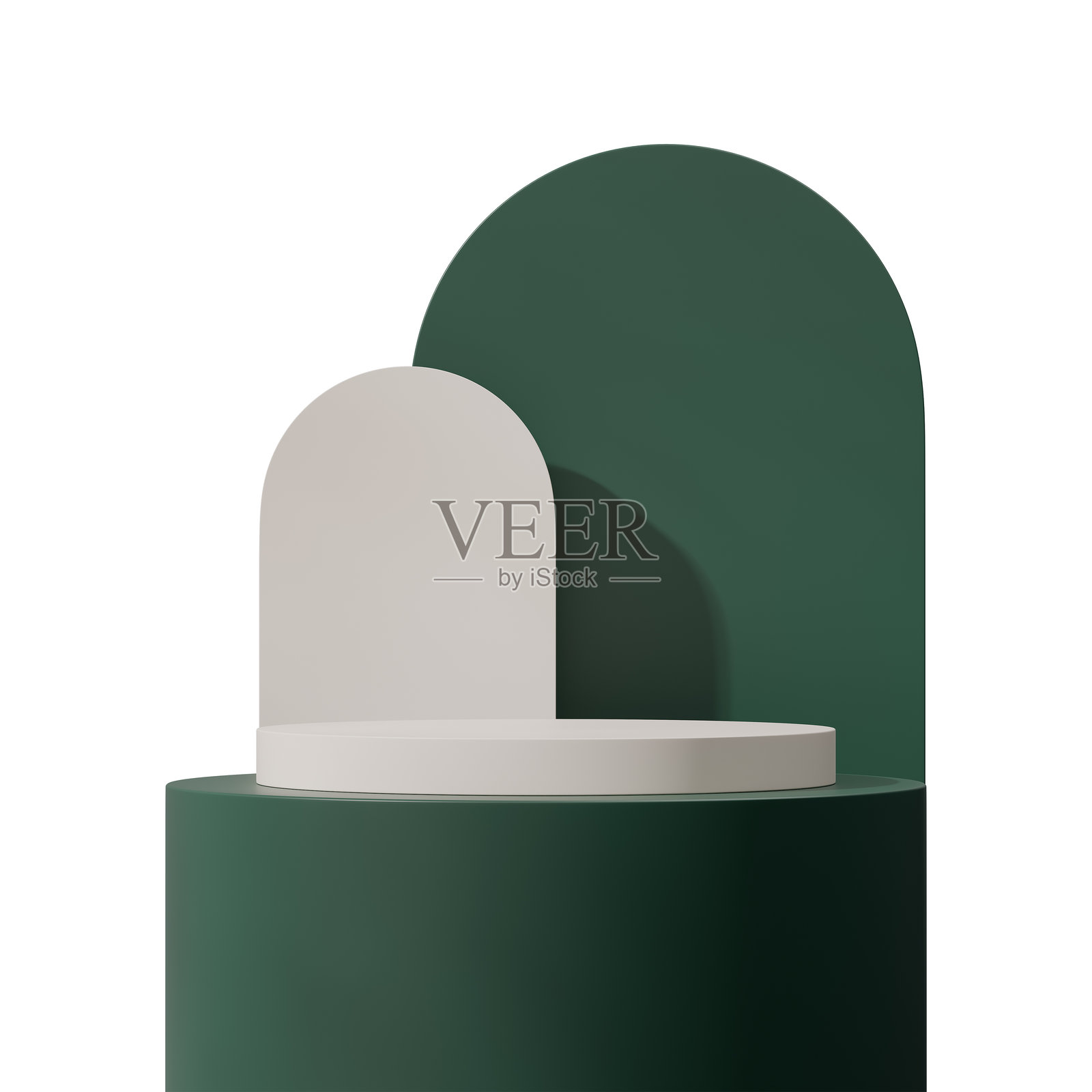 3D渲染模型模板中，一个带有拱形背景的绿色弯曲圆柱体照片摄影图片