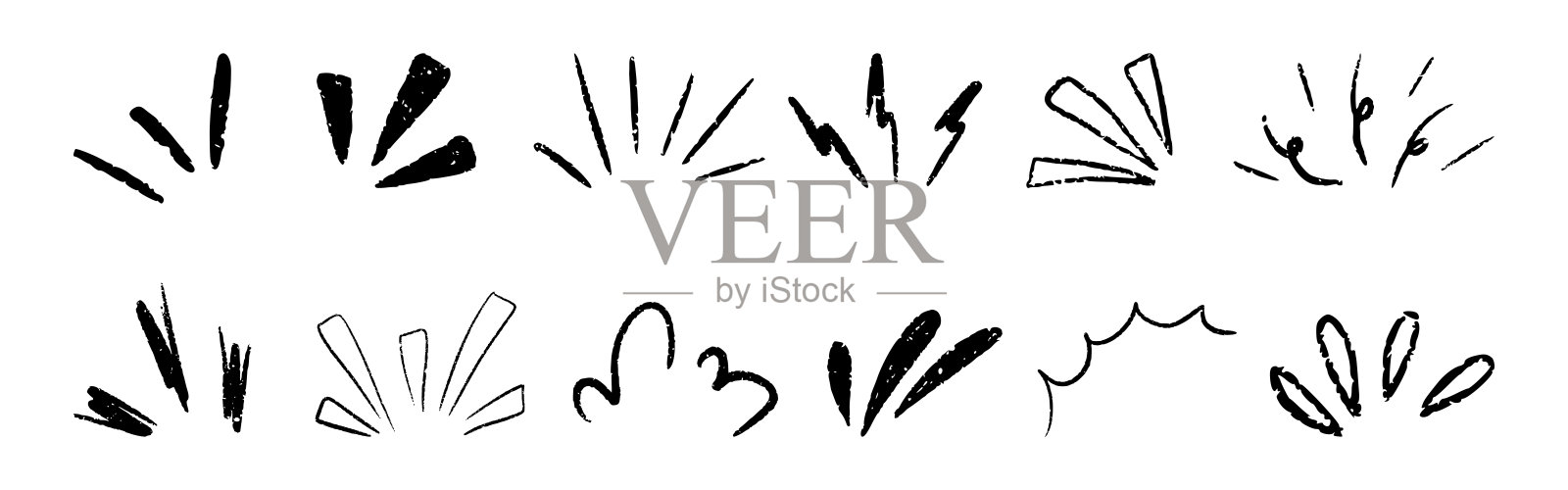 漫画风格的闪光线条效果，带有漫画星爆和富有表现力的飞溅。粉笔涂鸦烟花爆炸。手绘的闪耀光线、光芒和太阳高光，用于惊喜装饰元素。矢量插画插画图片素材