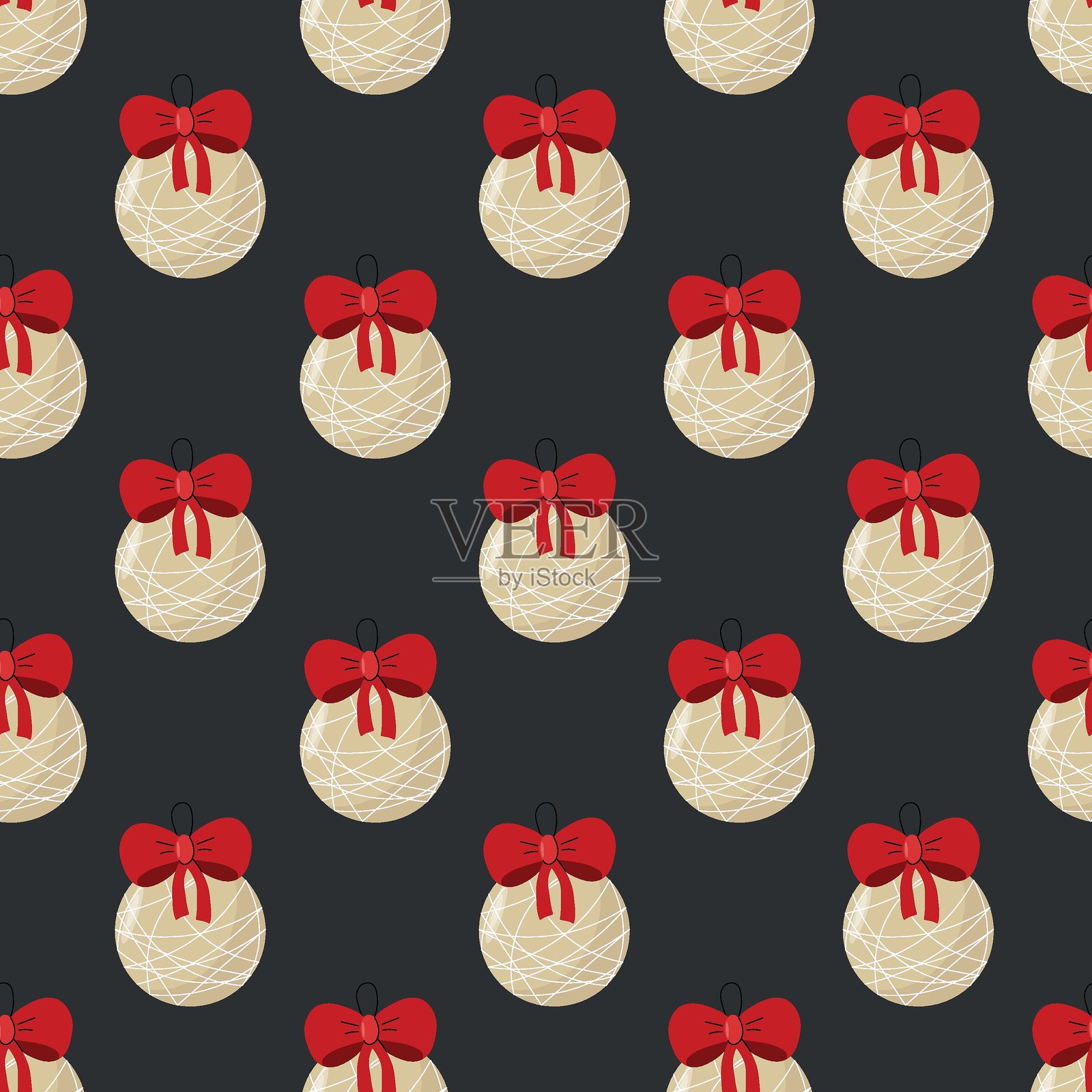 优雅的圣诞球带蝴蝶结的无缝背景插画图片素材