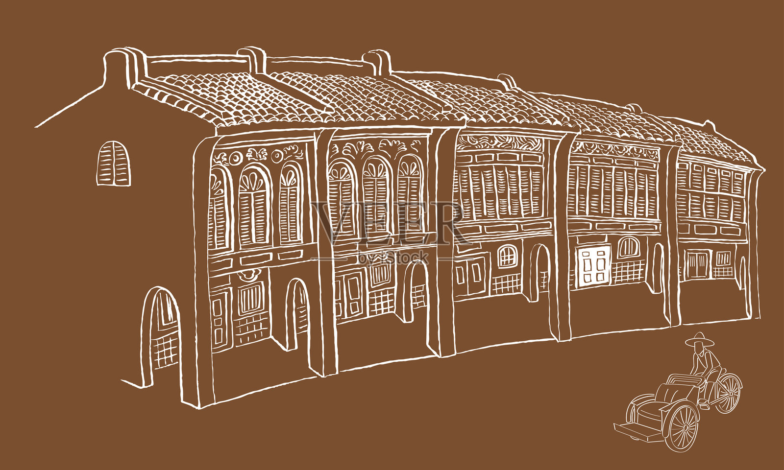 手绘风格的店屋插画图片素材