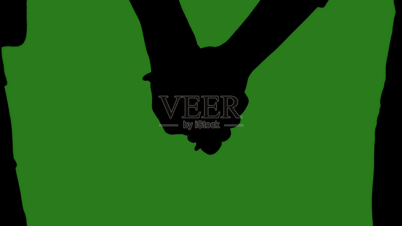 情侣手牵手近景的黑色剪影，背景为绿色抠像屏照片摄影图片