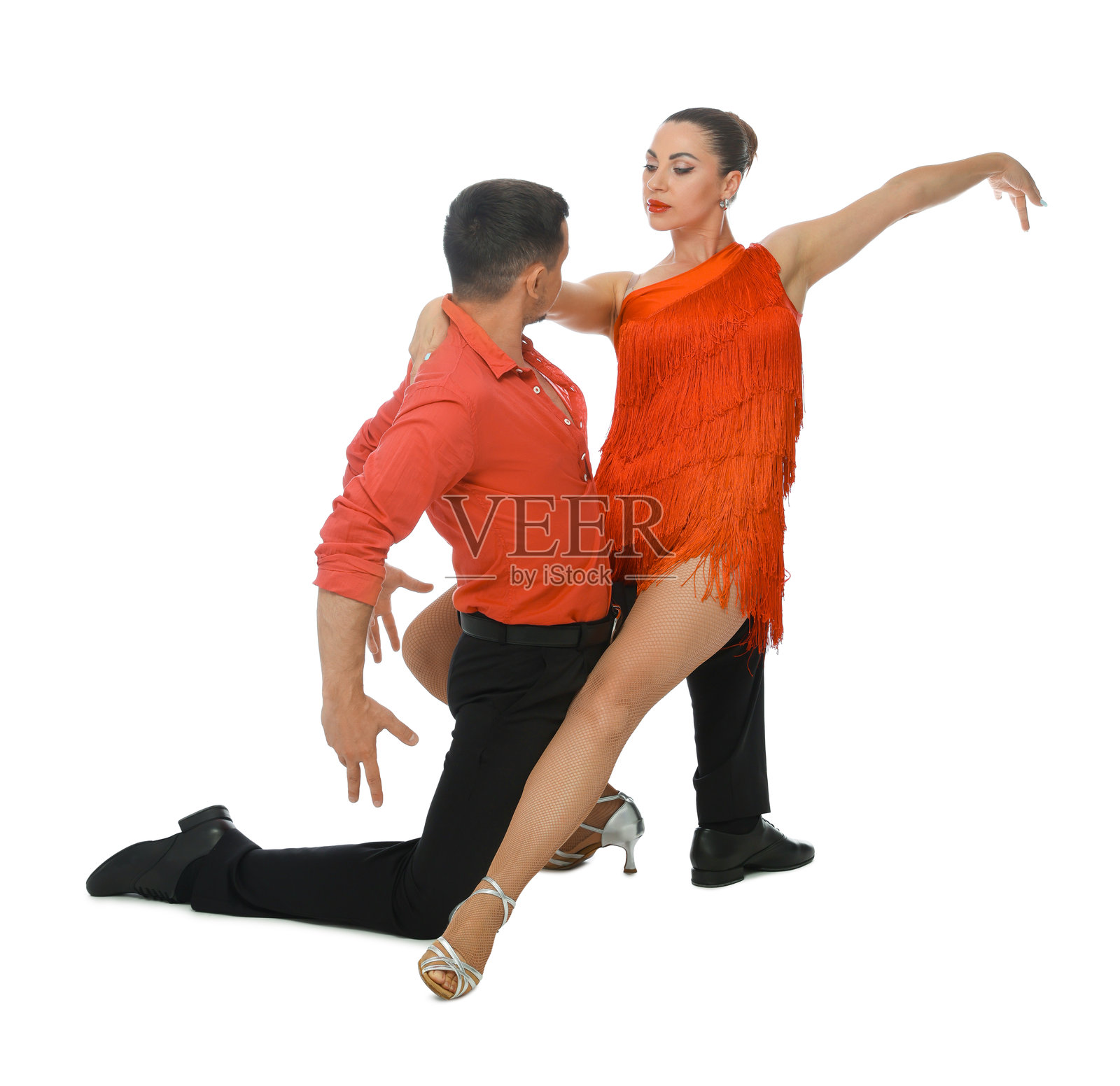 一对专业舞者在白色背景前照片摄影图片