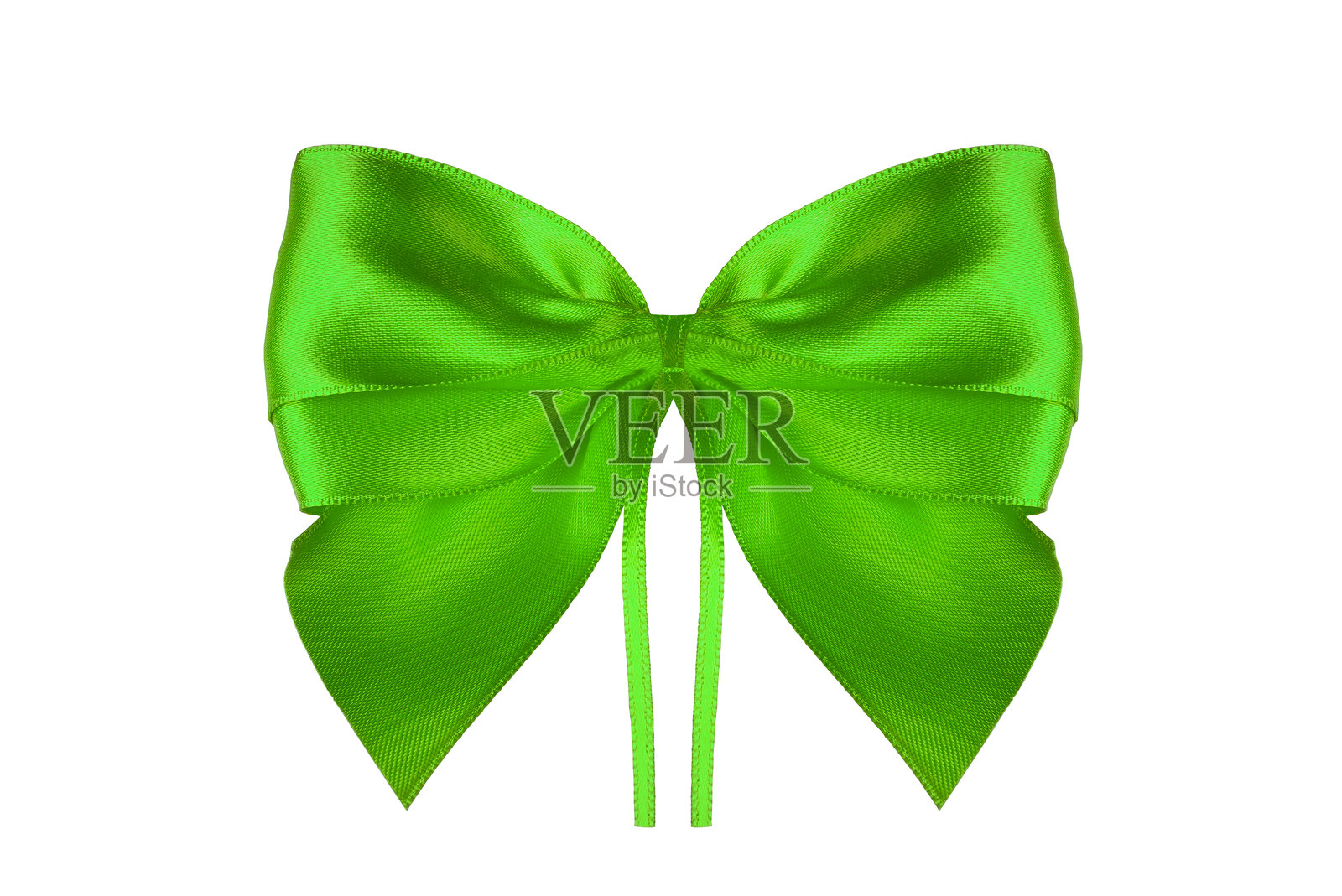 白色背景上的大绿色蝴蝶结照片摄影图片