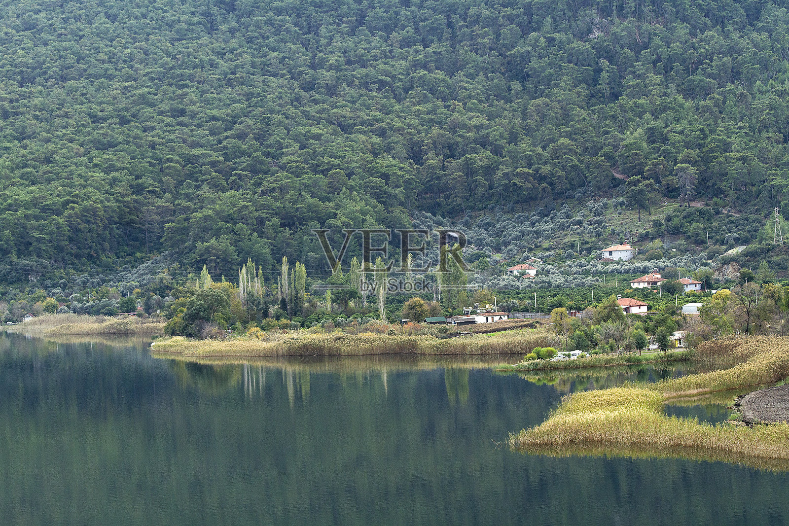 湖边小镇照片摄影图片