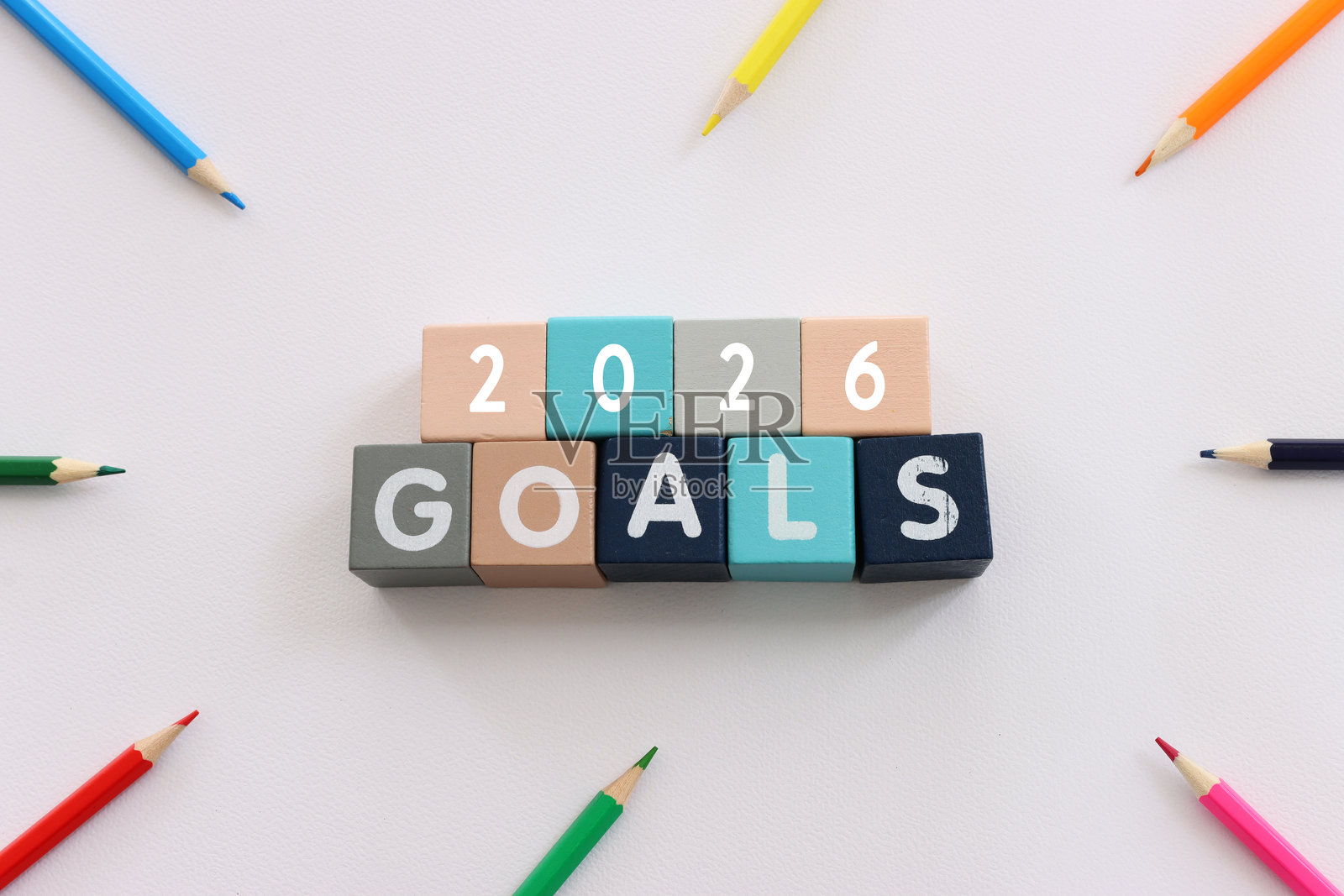 带有“2026目标”字样的木块照片摄影图片