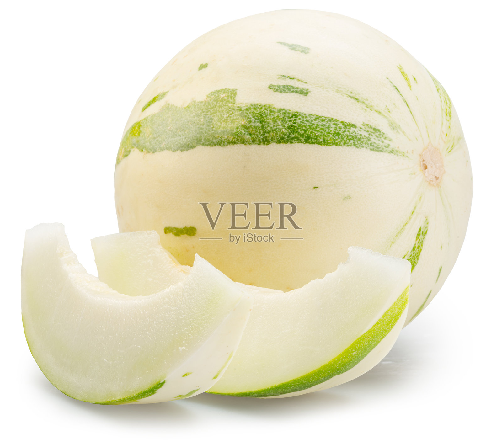 白背景上的马蒂斯甜瓜和瓜片。文件包含剪切路径。照片摄影图片