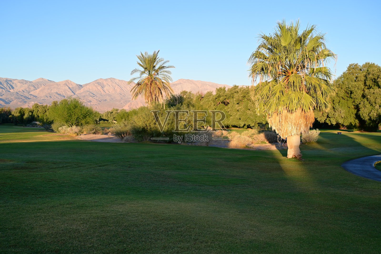 加州弗纳斯溪高尔夫球场的日出。照片摄影图片