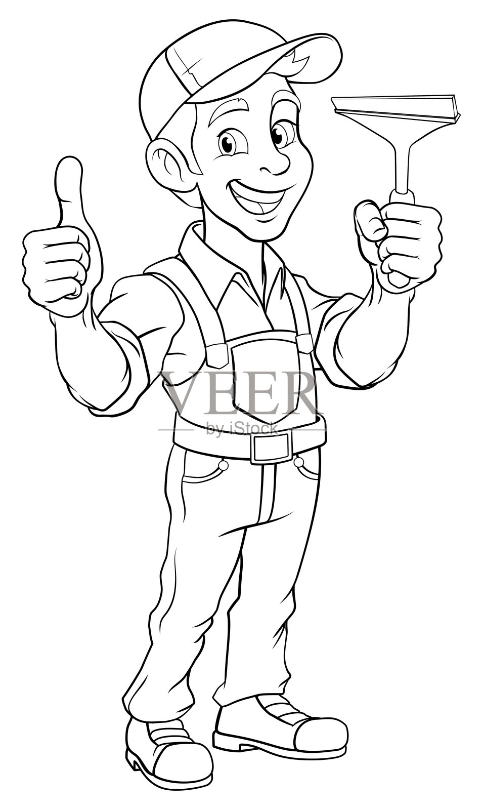 卡通洗车窗清洁工插画图片素材