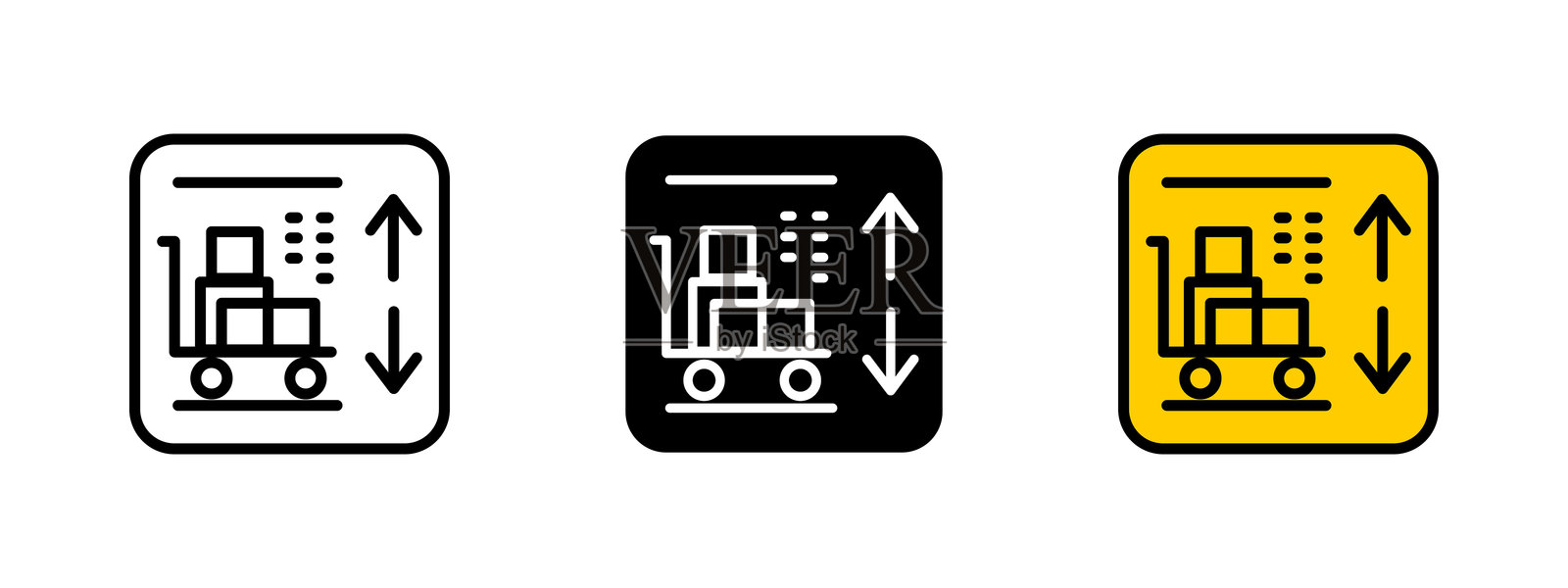 货运电梯图标。用于仓库内运输重货的工业电梯矢量图。是物流和物料搬运的必备标志。插画图片素材
