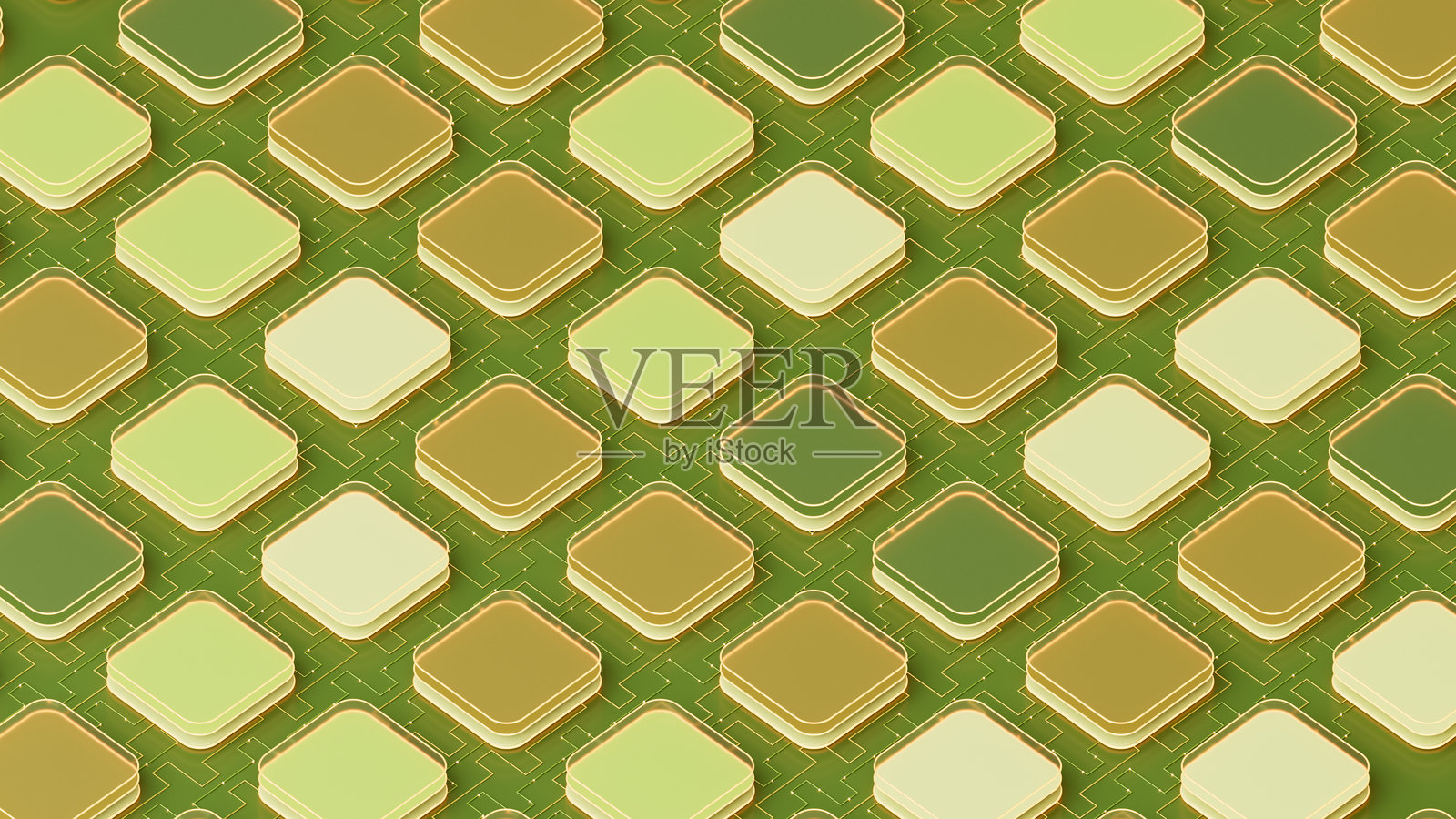 未来科技背景，带有玻璃块形状和电路板照片摄影图片