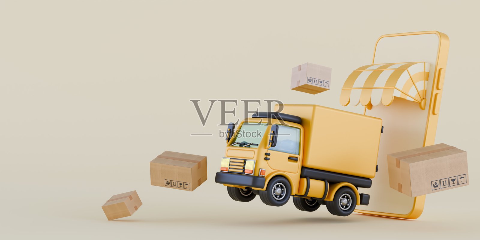 卡车运输配送纸箱 3D照片摄影图片