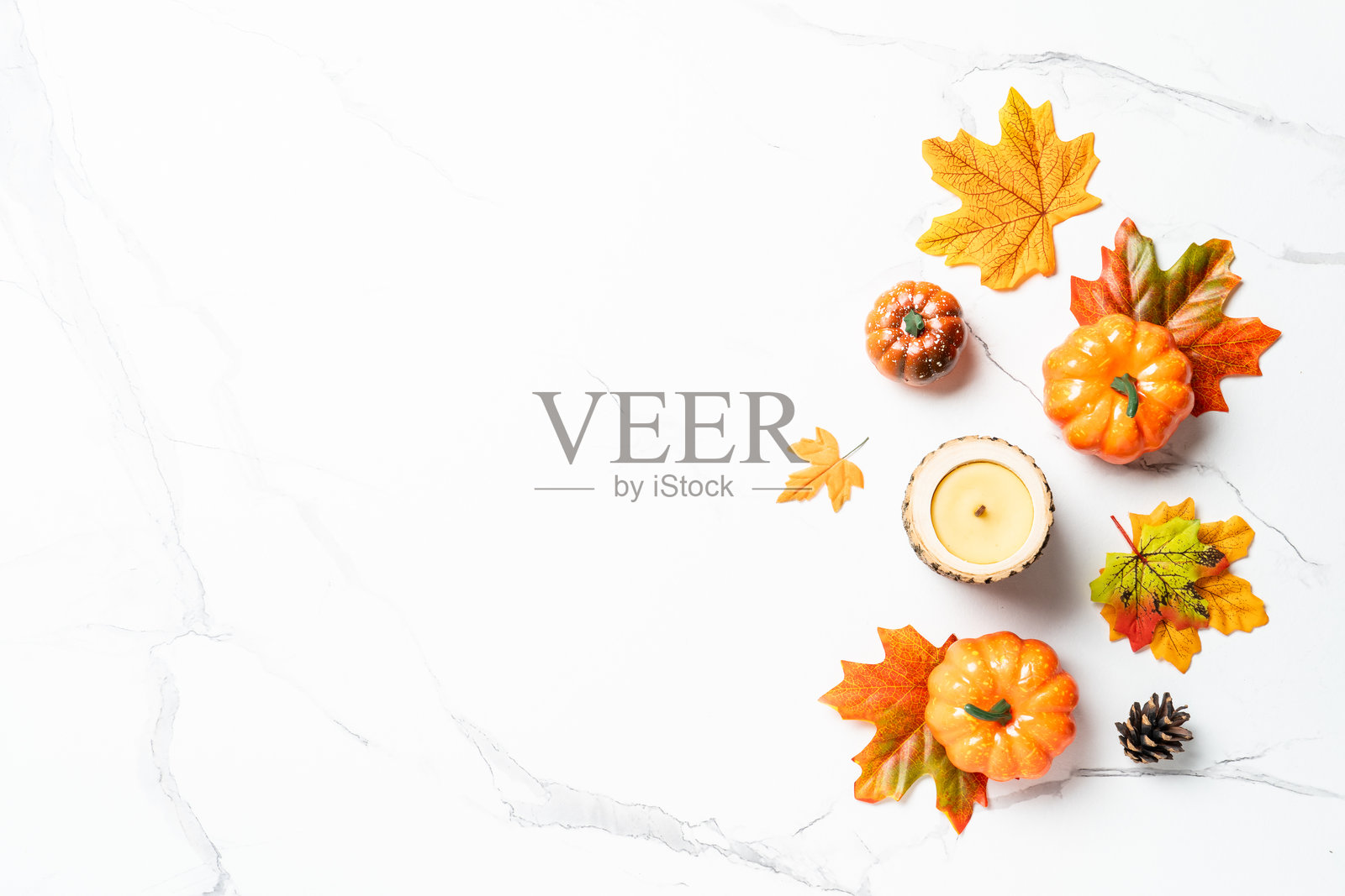 秋季南瓜和叶子的平面布置背景照片摄影图片