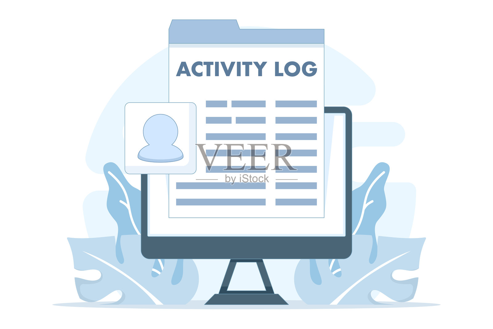 活动日志和用户历史记录监控的插画。用户在设备上查看账户活动、数字足迹和在线行为跟踪。插画图片素材