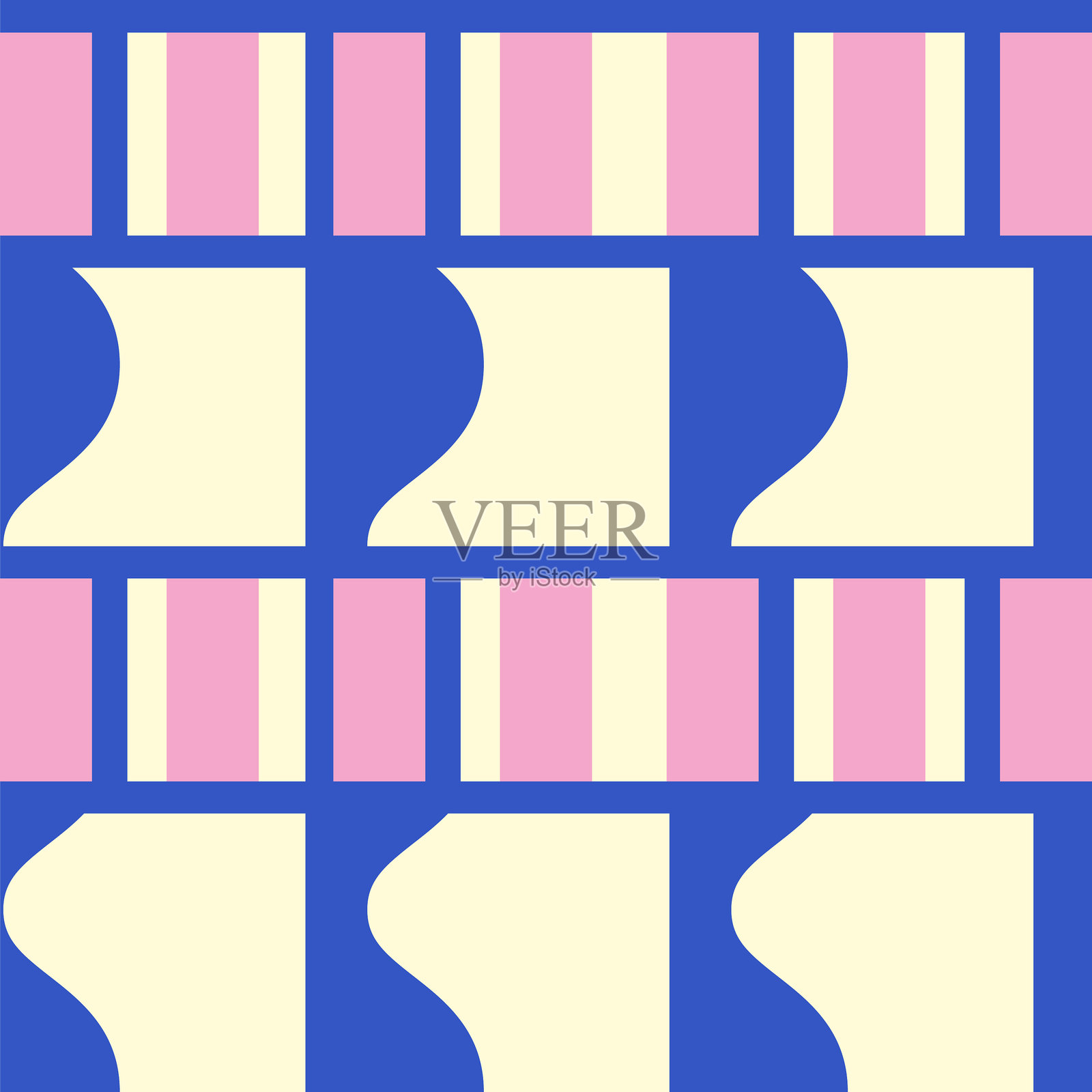 大胆图形、条纹和色块组成的抽象几何无缝图案插画图片素材