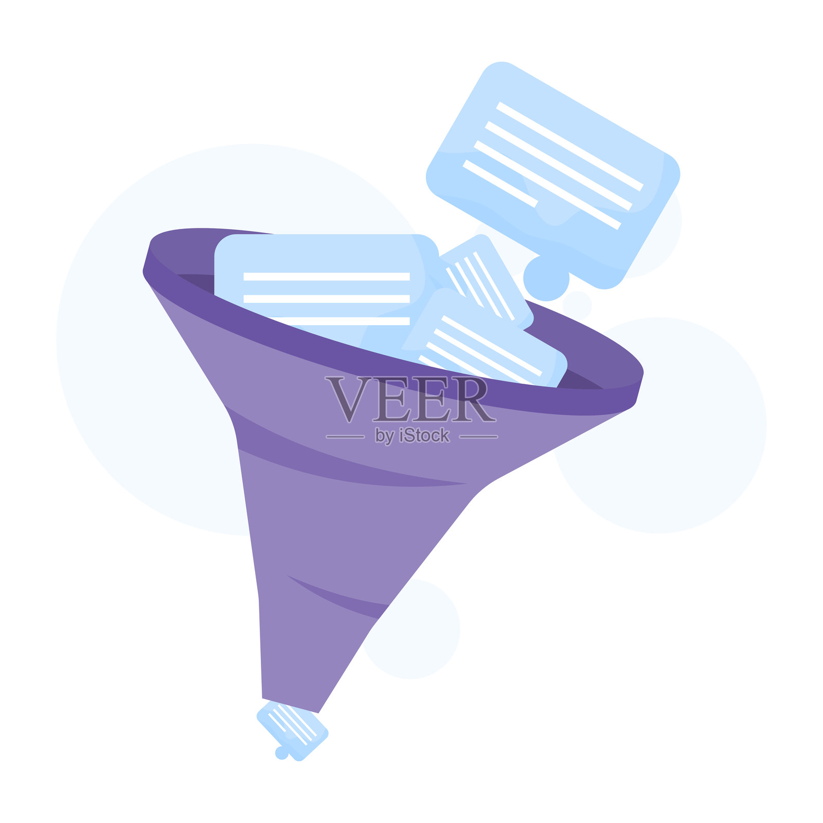 评论过滤与内容审核插画，展示用户反馈如何被分类以管理在线对话和社交媒体互动。扁平化插画，背景色。插画图片素材