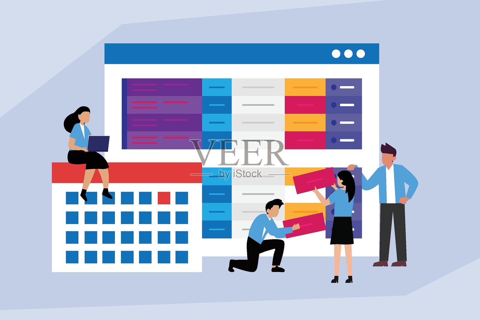 项目管理与截止日期安排，团队规划数字看板和日历上的任务，二维扁平化矢量插画插画图片素材