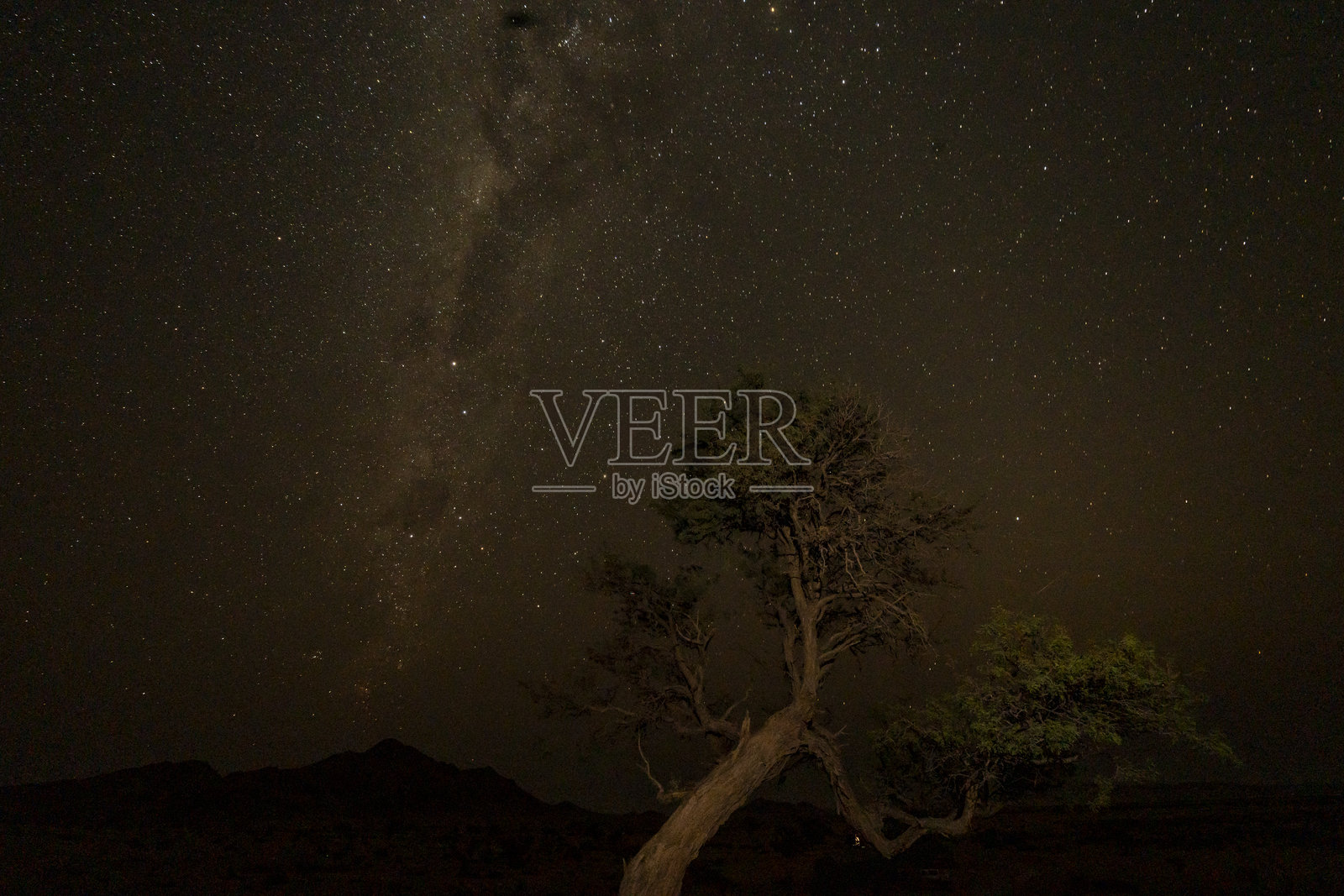纳米比亚沙漠上空可见银河的星夜天空照片摄影图片