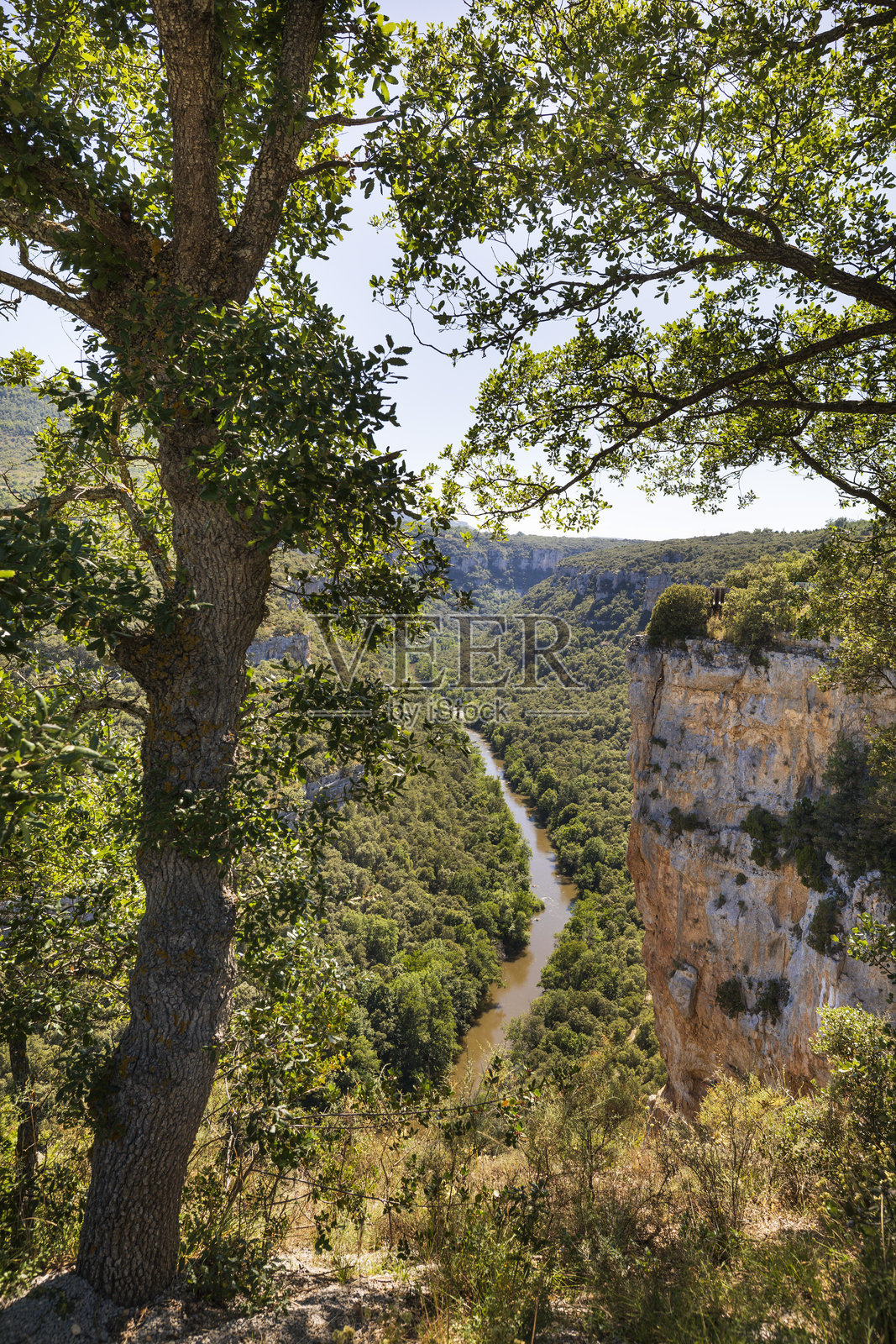 西班牙布尔戈斯省佩斯克拉德埃布罗市埃布罗河峡谷的观景点，俯瞰埃布罗河照片摄影图片
