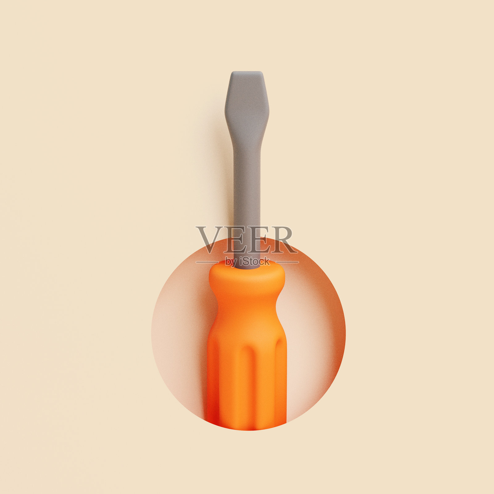 橙色手柄的3D螺丝刀，孤立在米色背景上照片摄影图片
