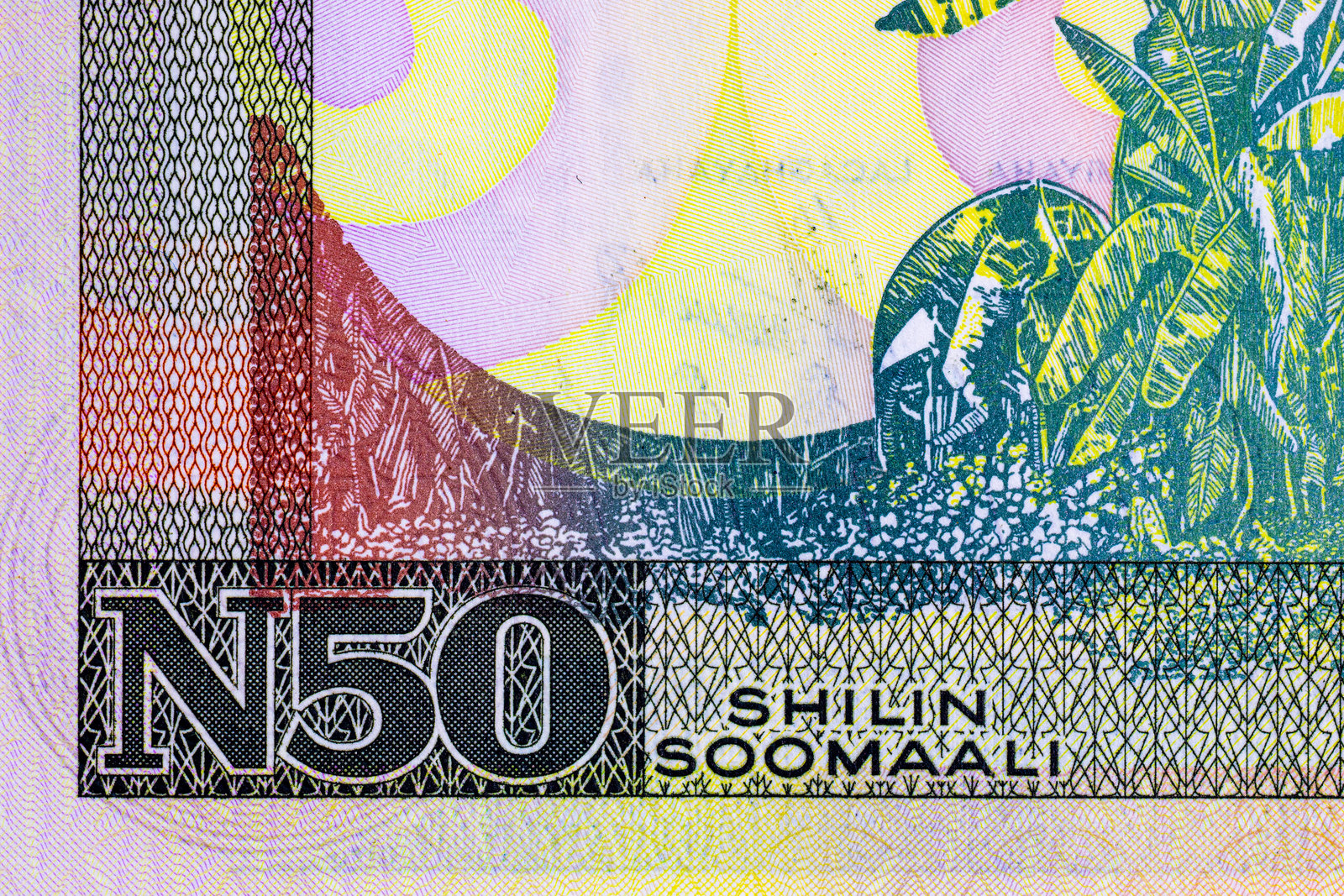 索马里希林50面额，附有纸币碎片供设计师参考。索马里纸币照片摄影图片