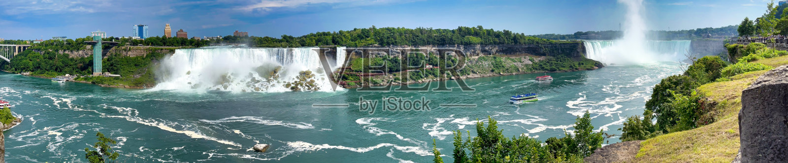尼亚加拉大瀑布的绝美夏日风光，景色充满生机，瀑布标志性十足照片摄影图片