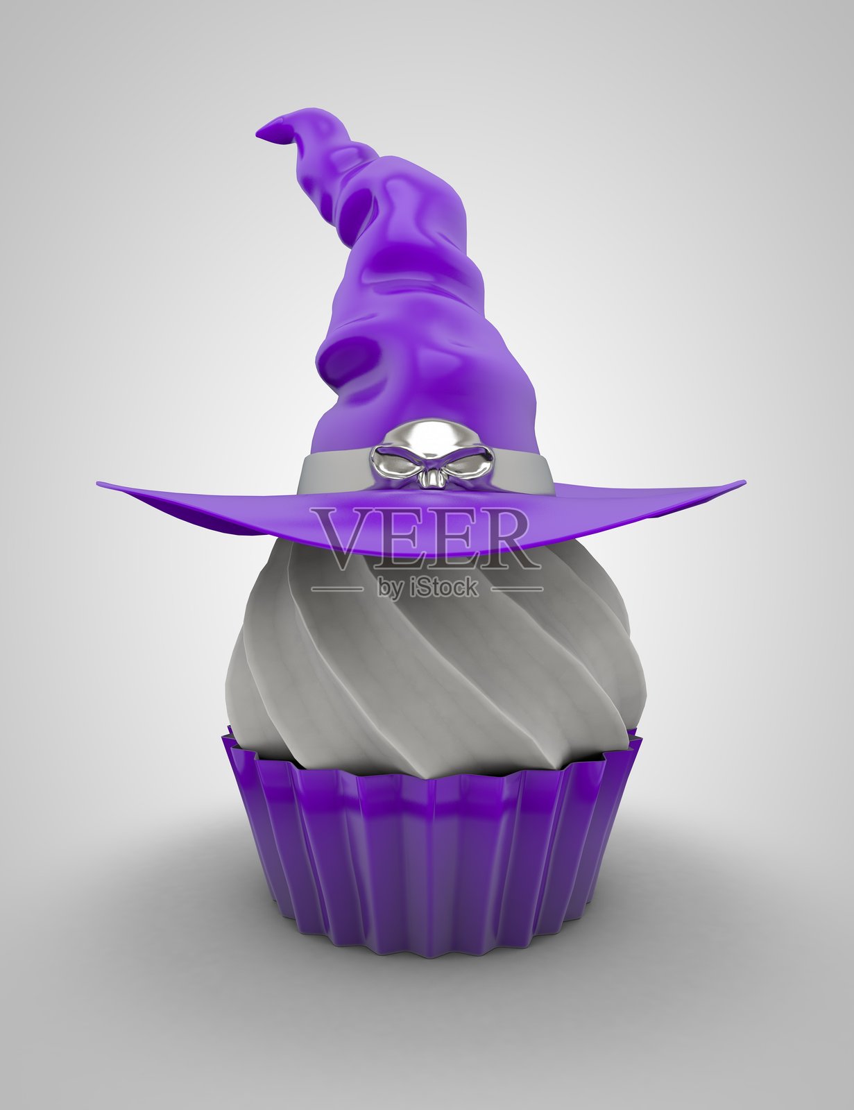 巫师帽纸杯蛋糕的3D插画照片摄影图片