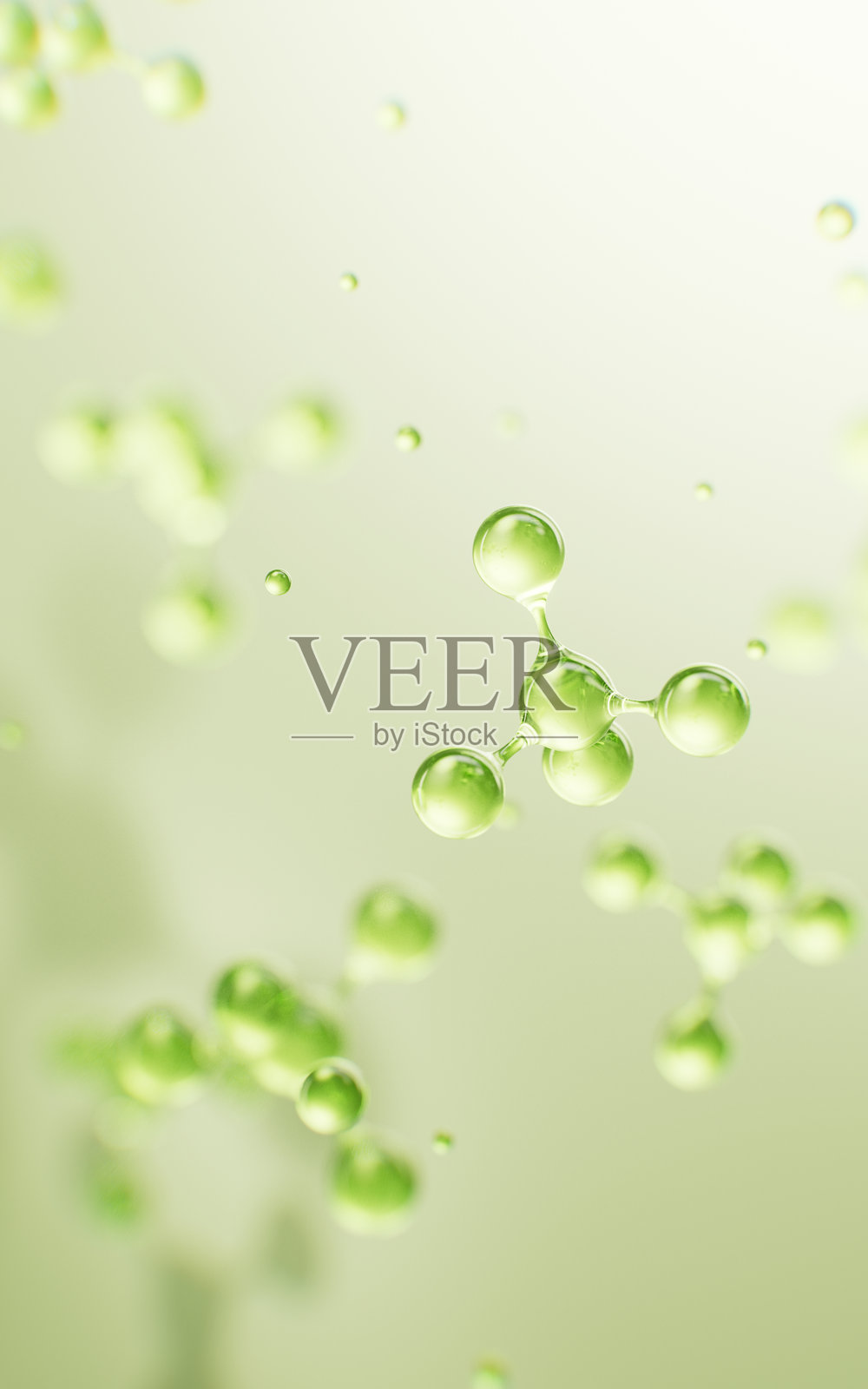 透明的绿色分子背景，三维渲染。照片摄影图片