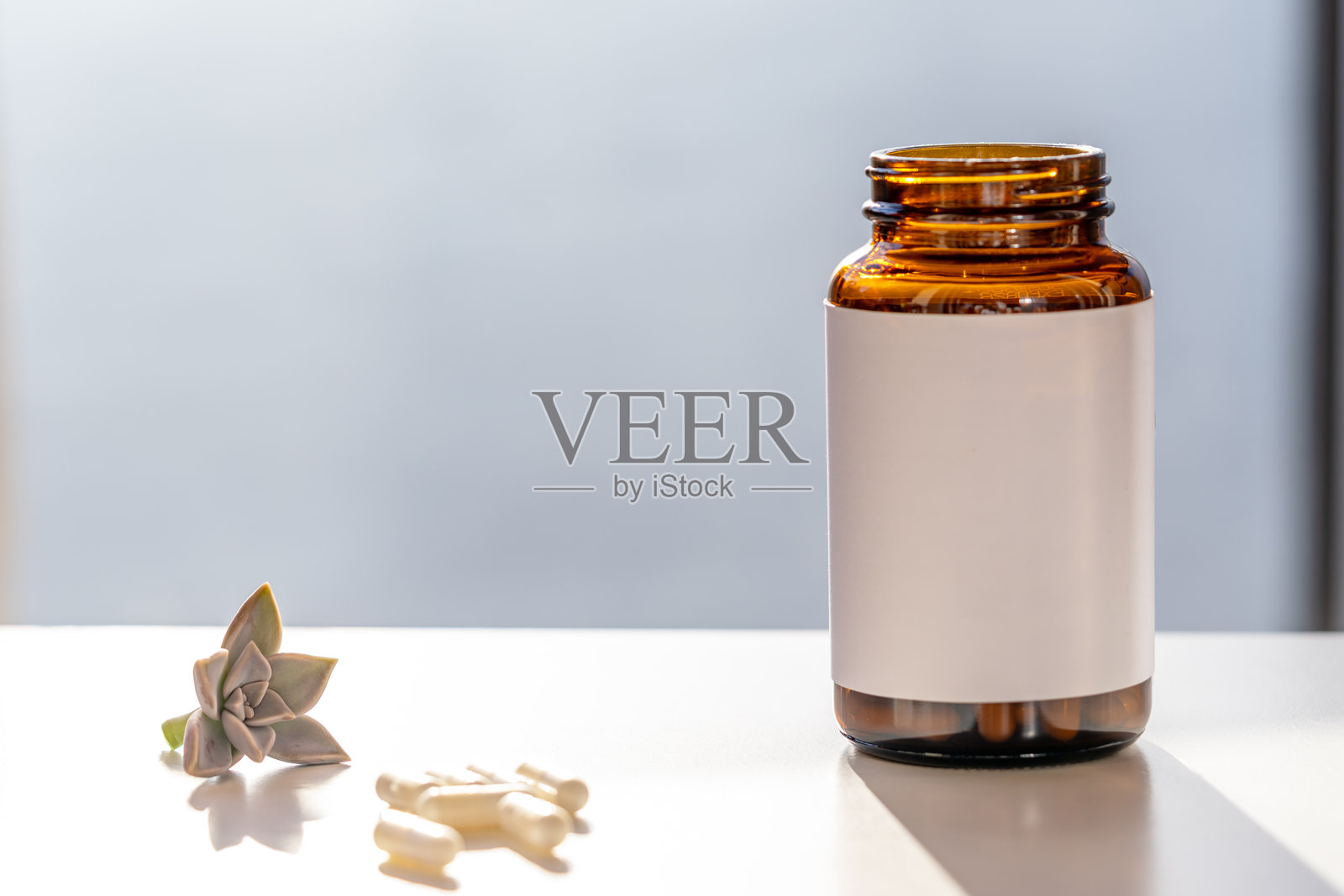 药瓶，胶囊，多肉植物照片摄影图片