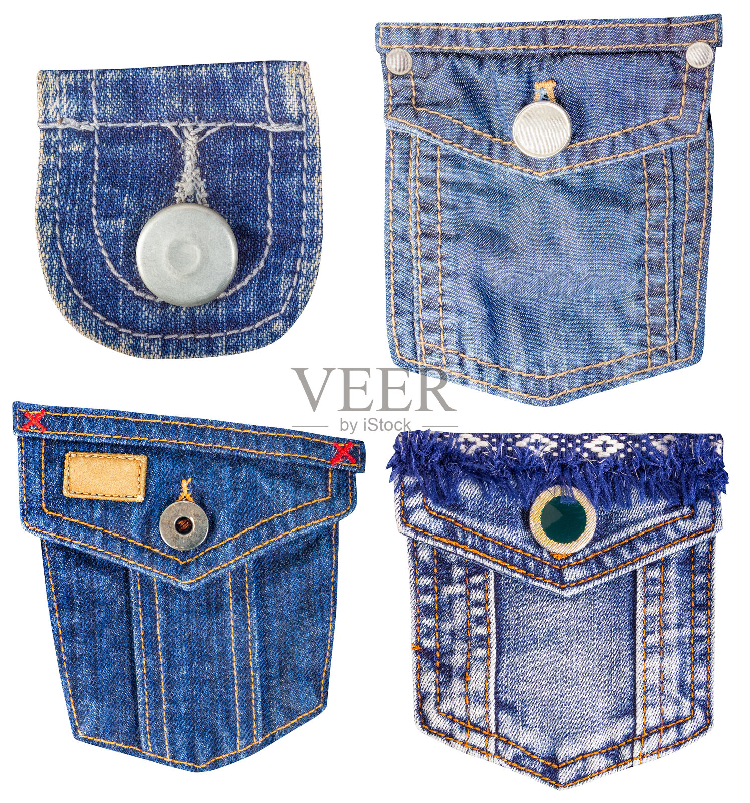 白色背景下孤立的蓝色牛仔夹克口袋贴片照片照片摄影图片