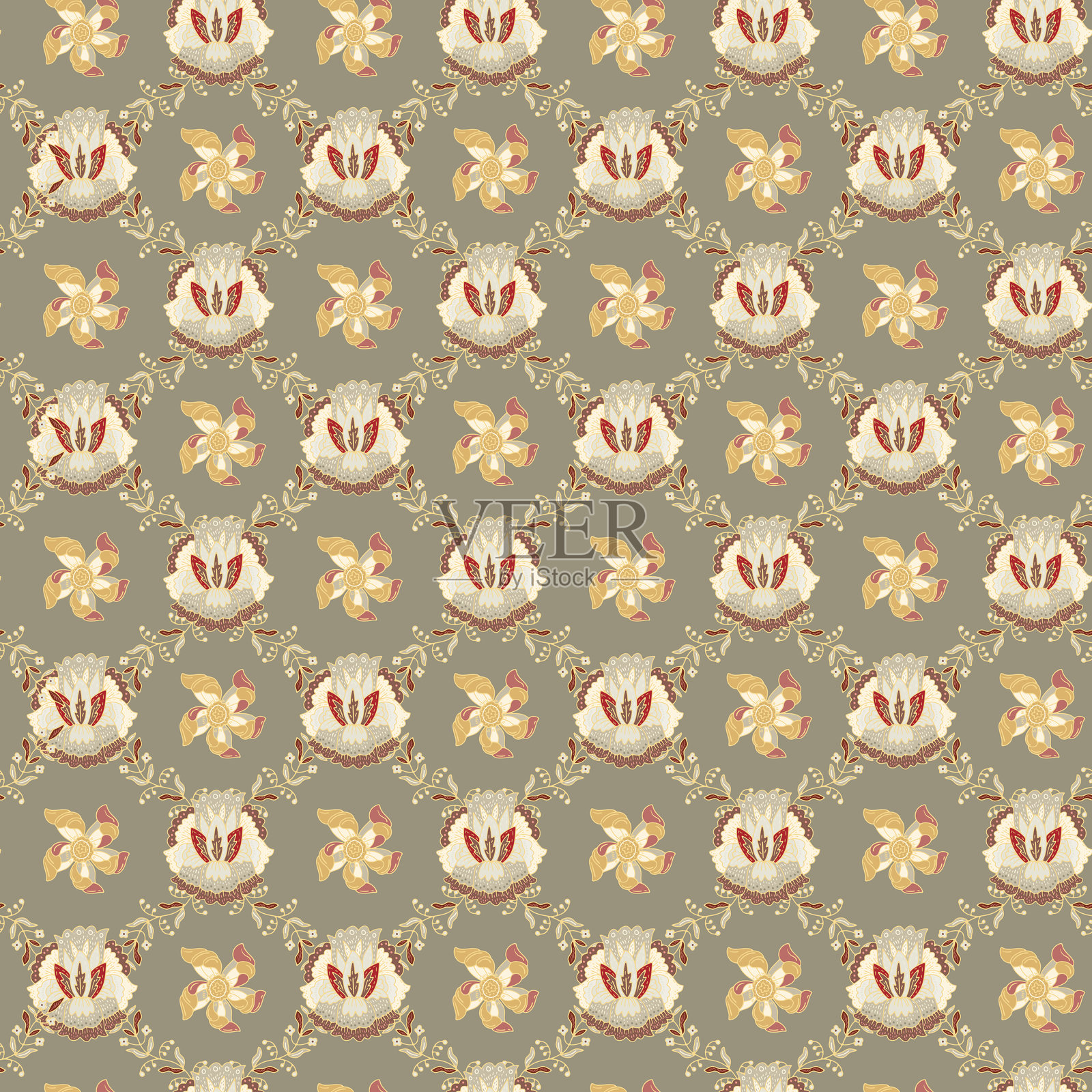 华丽的经典花卉奖章网格插画图片素材