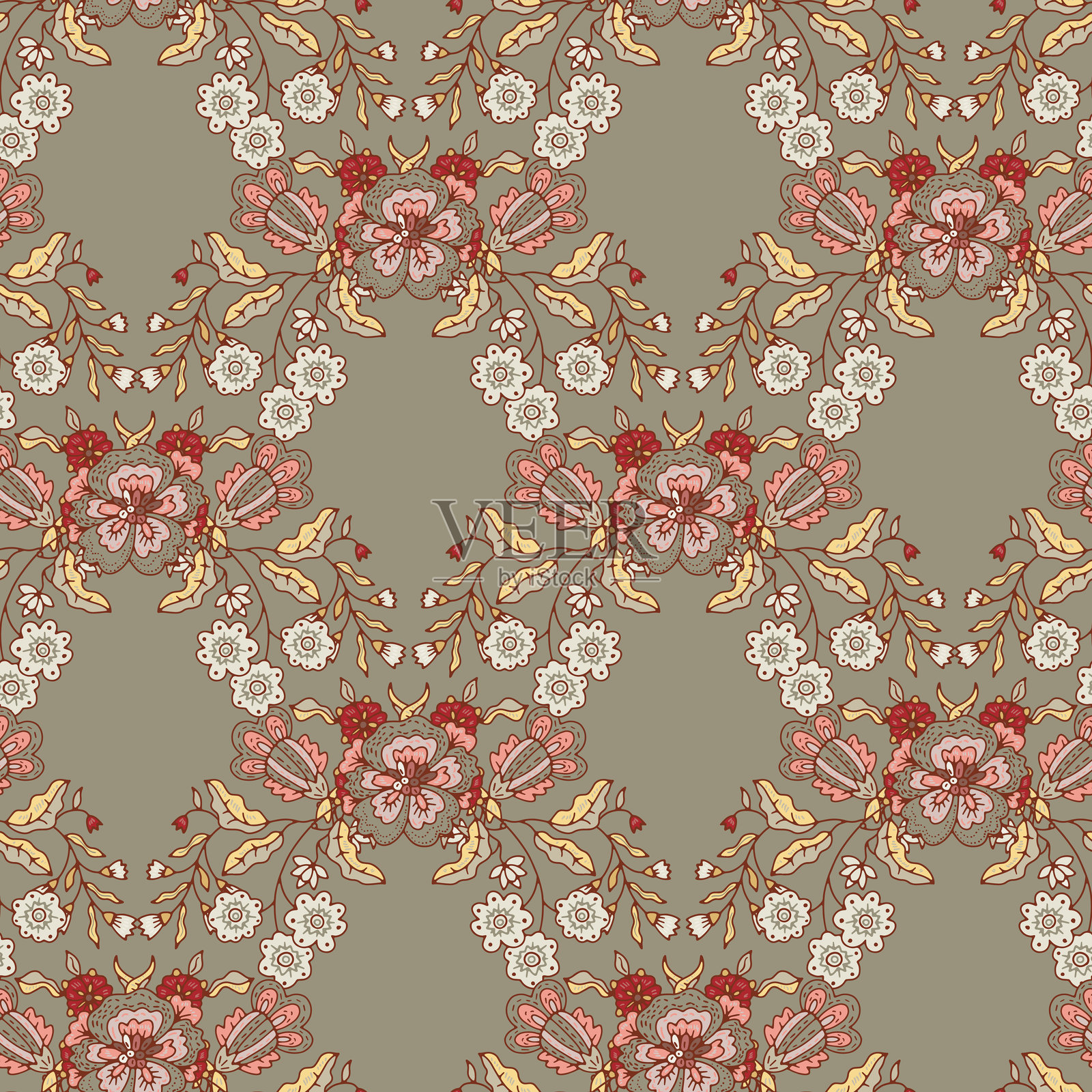 华丽的复古花卉奖章重复图案插画图片素材