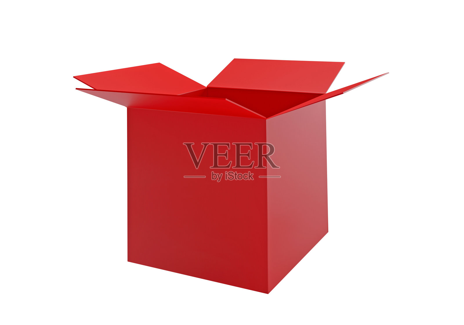 打开的红色纸板箱，孤立在白色背景上照片摄影图片