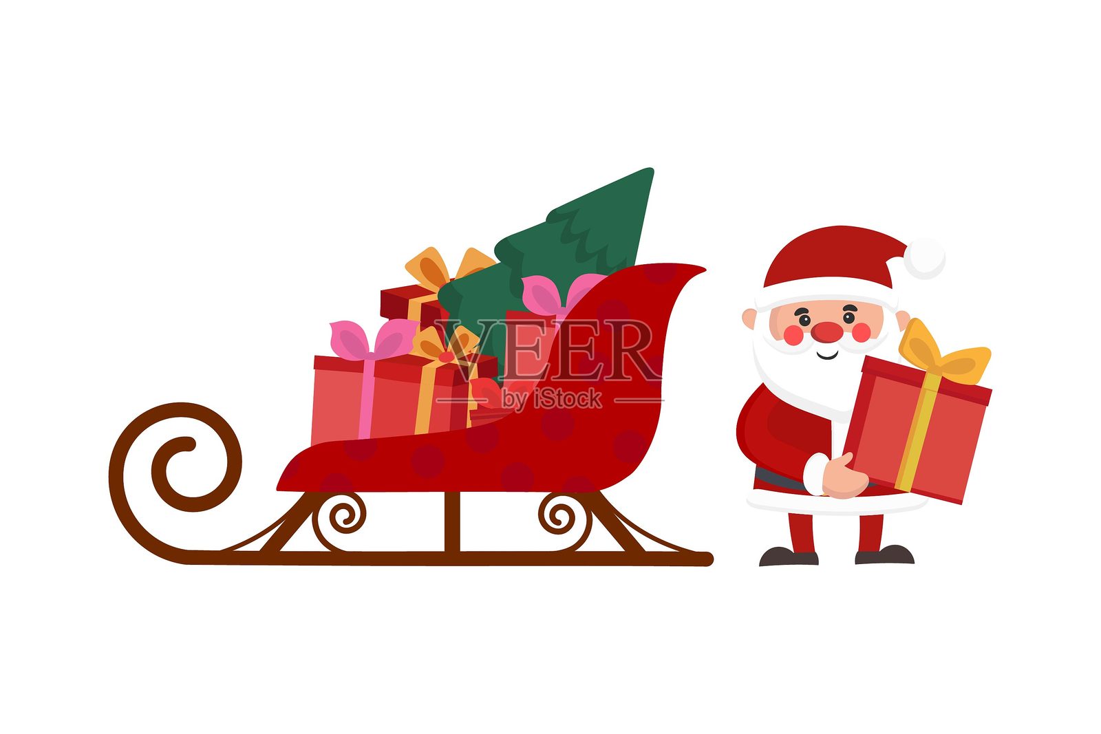 圣诞老人与雪橇和礼物圣诞节剪贴画插画图片素材