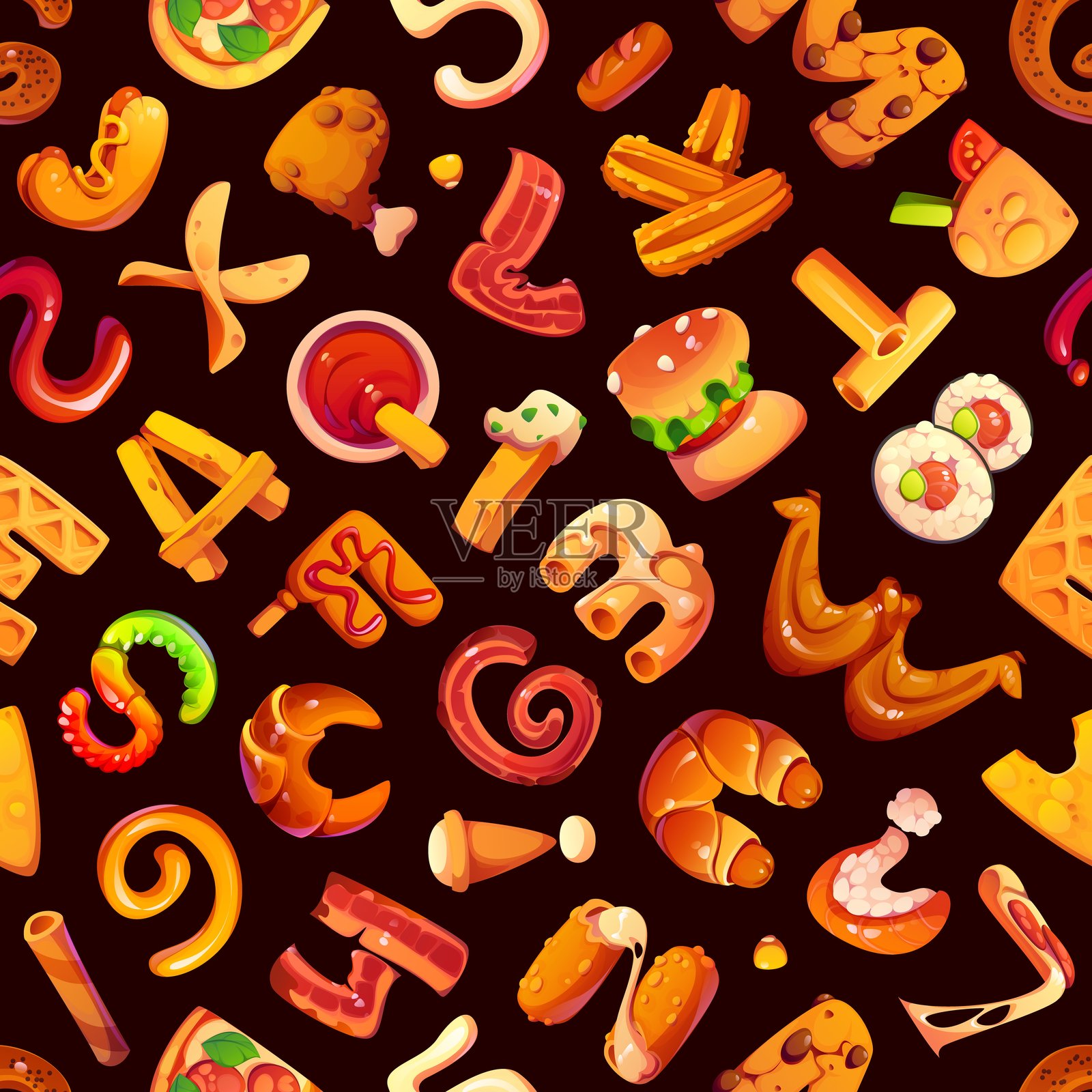 快餐食品字体字母无缝图案插画图片素材