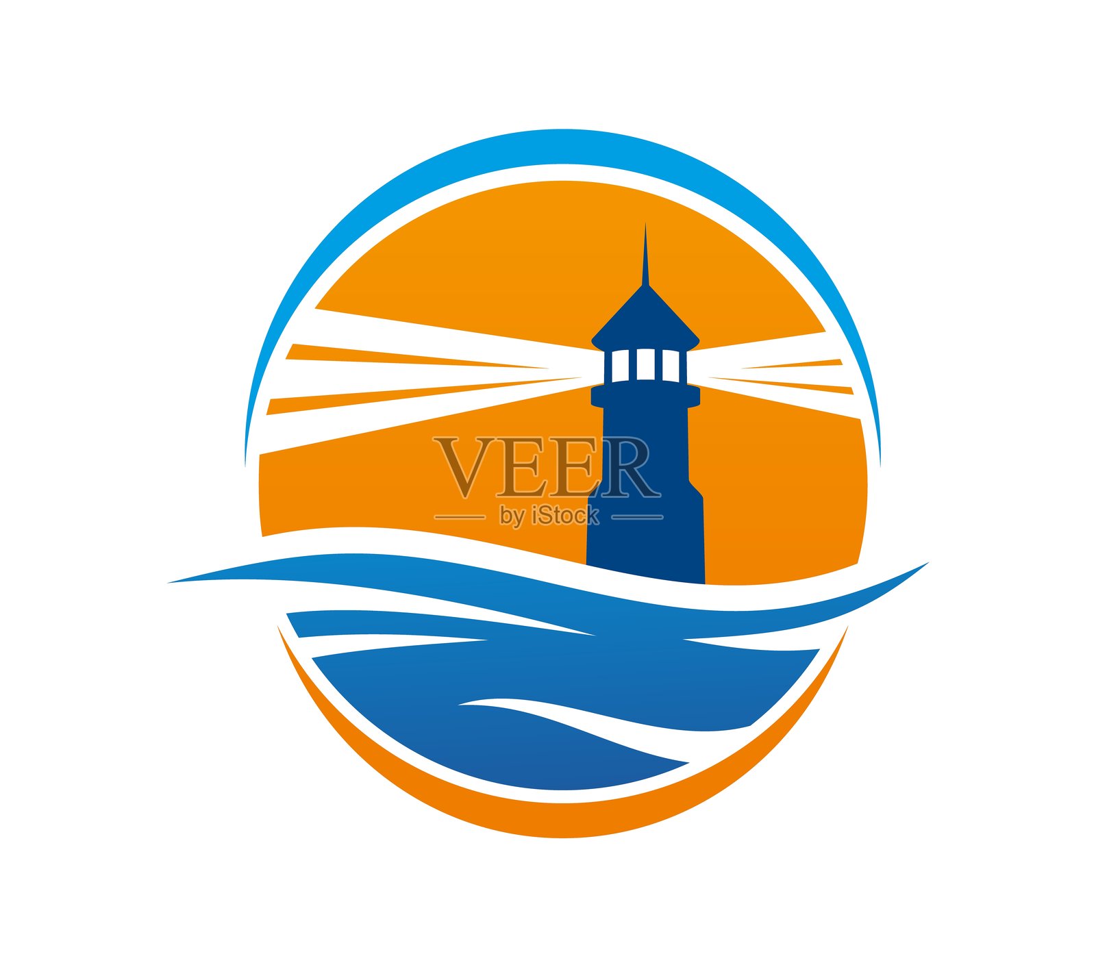 灯塔图标，海浪中的海洋信标插画图片素材