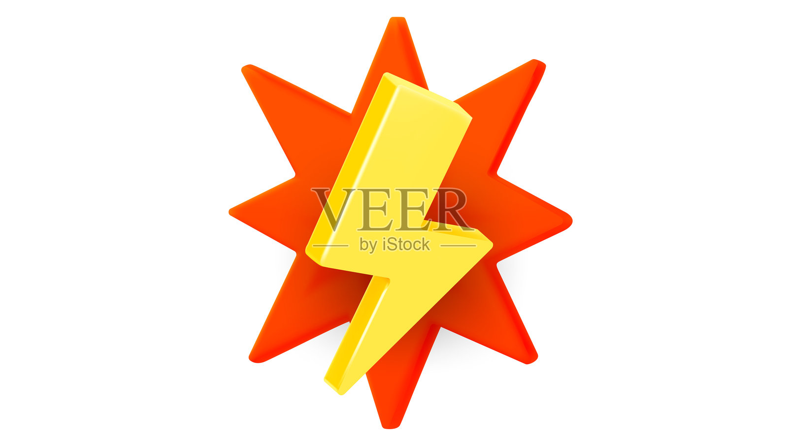 黄色闪电孤立在白色背景上。3D矢量插图插画图片素材