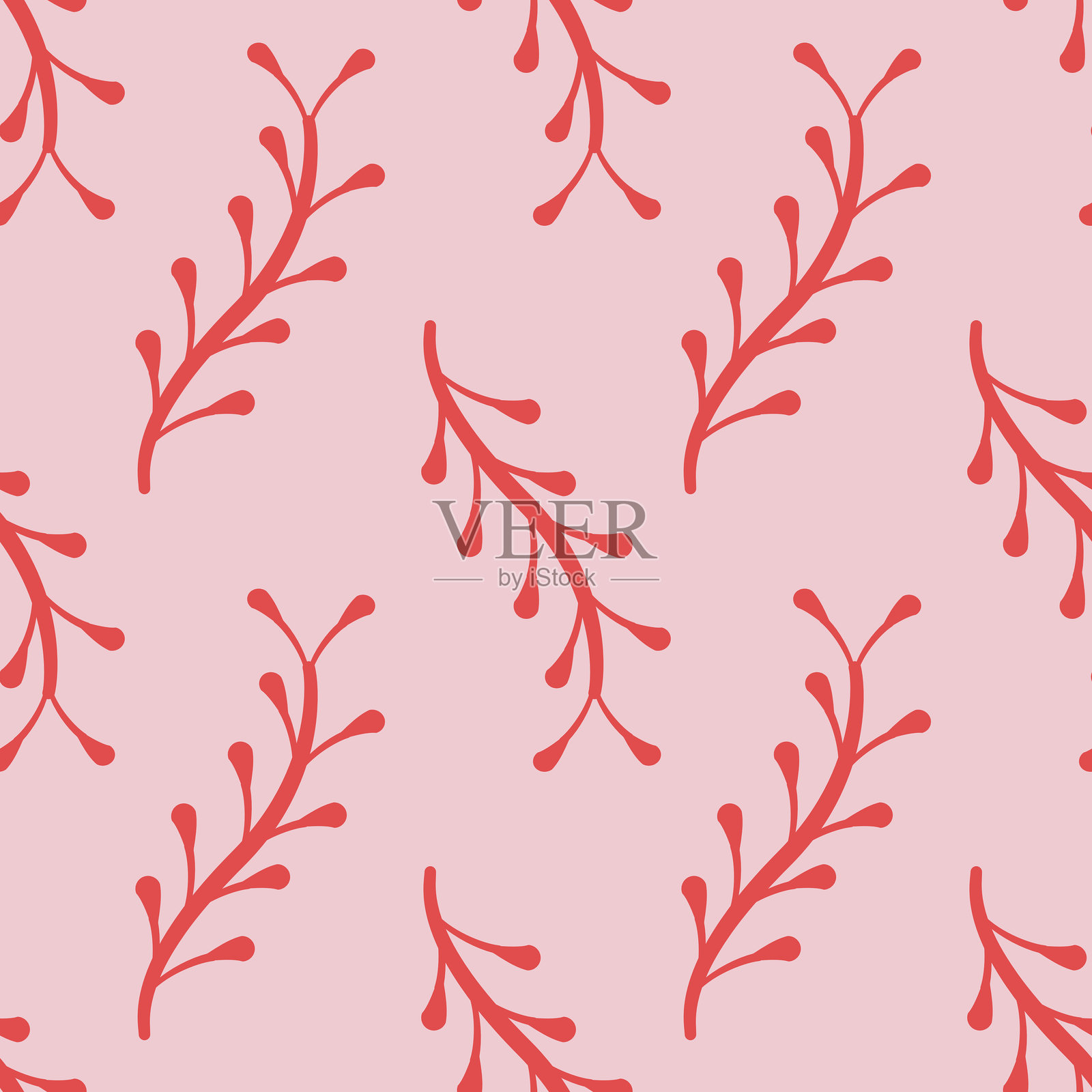 粉色背景上的红色小树枝无缝图案插画图片素材