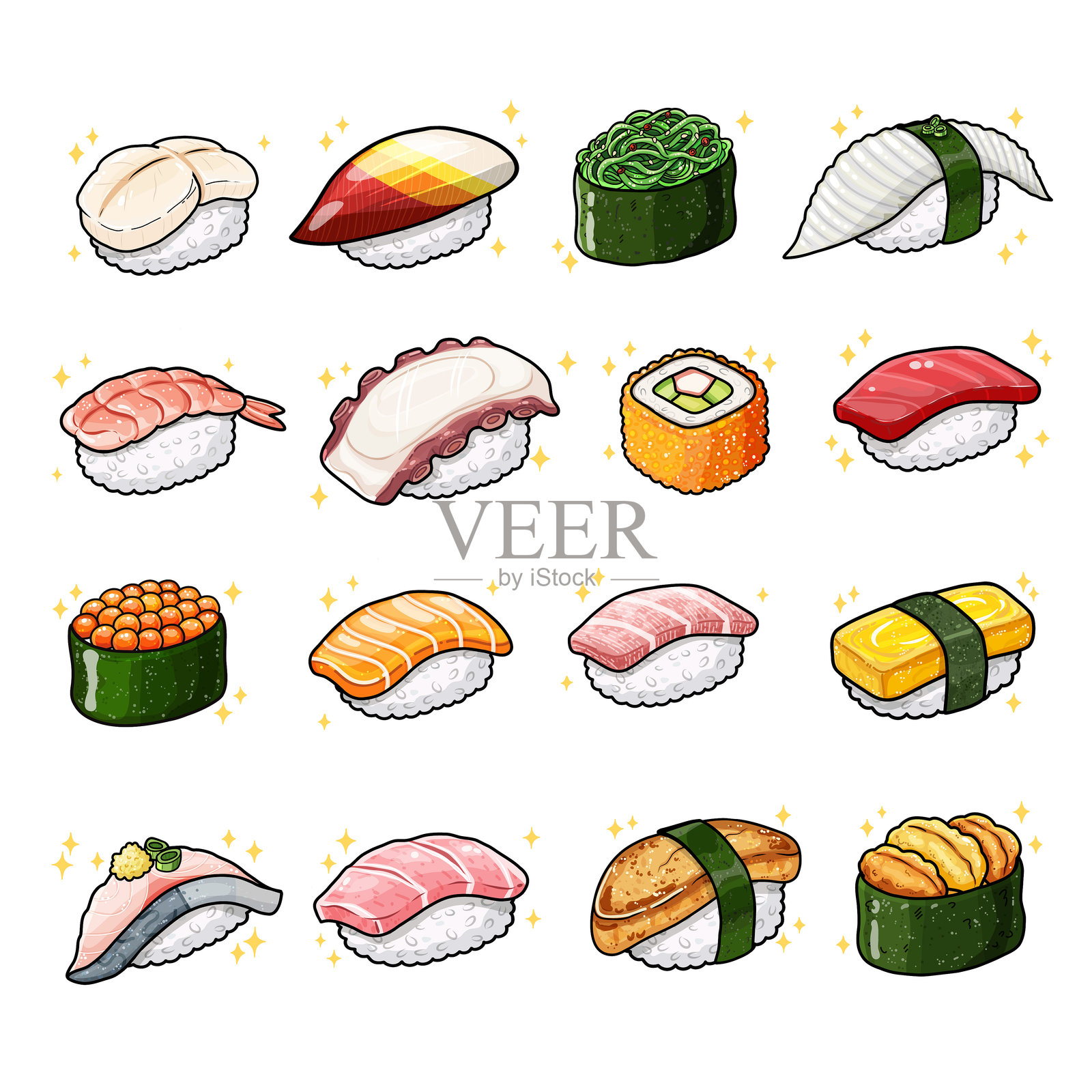 可爱的日式寿司和卷物矢量图集插画图片素材